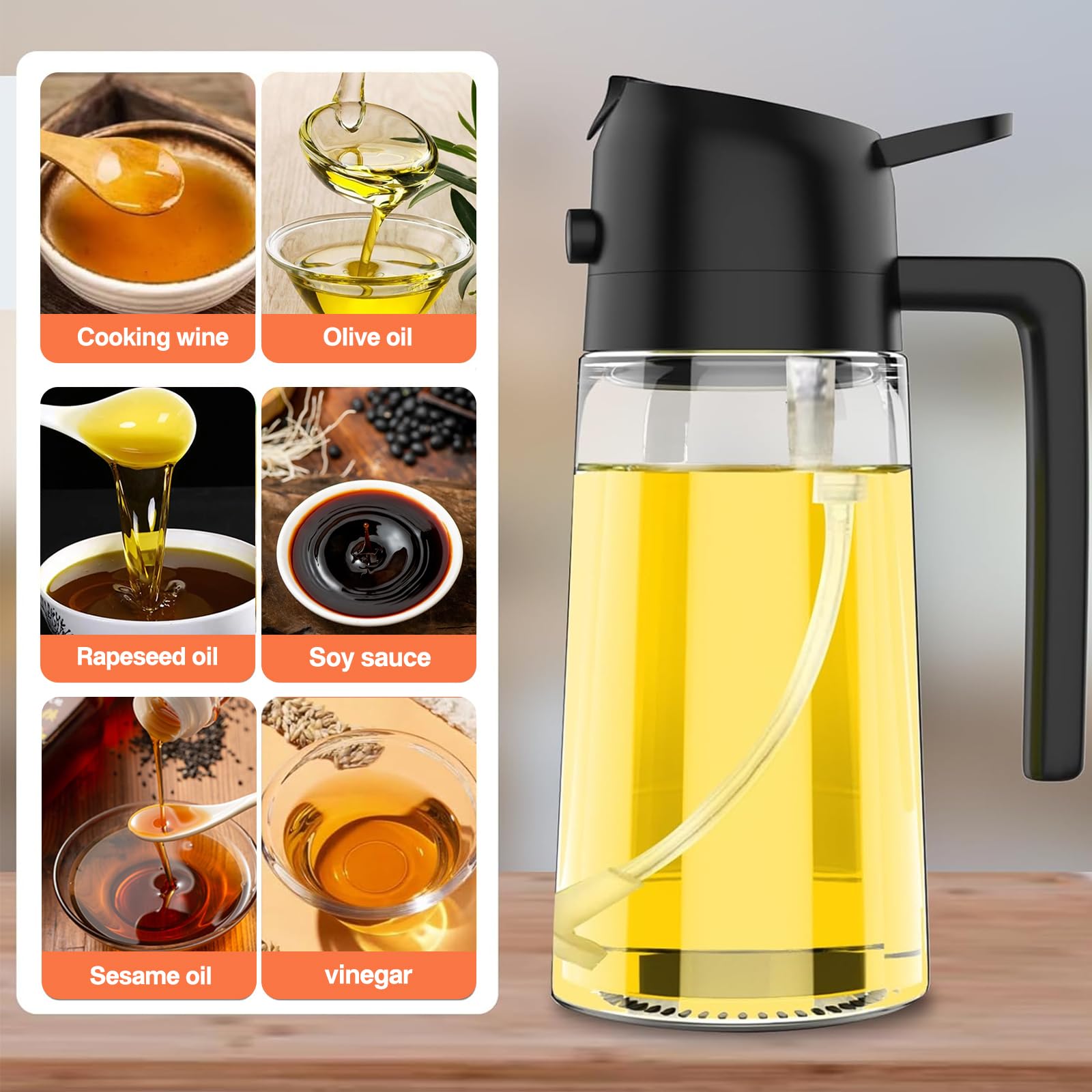 Foto 5 pulgar | Dispensador De Aceite Y Pulverizador De 470 Ml Para Cocinar En La Cocina, Color Amarillo - Venta Internacional.