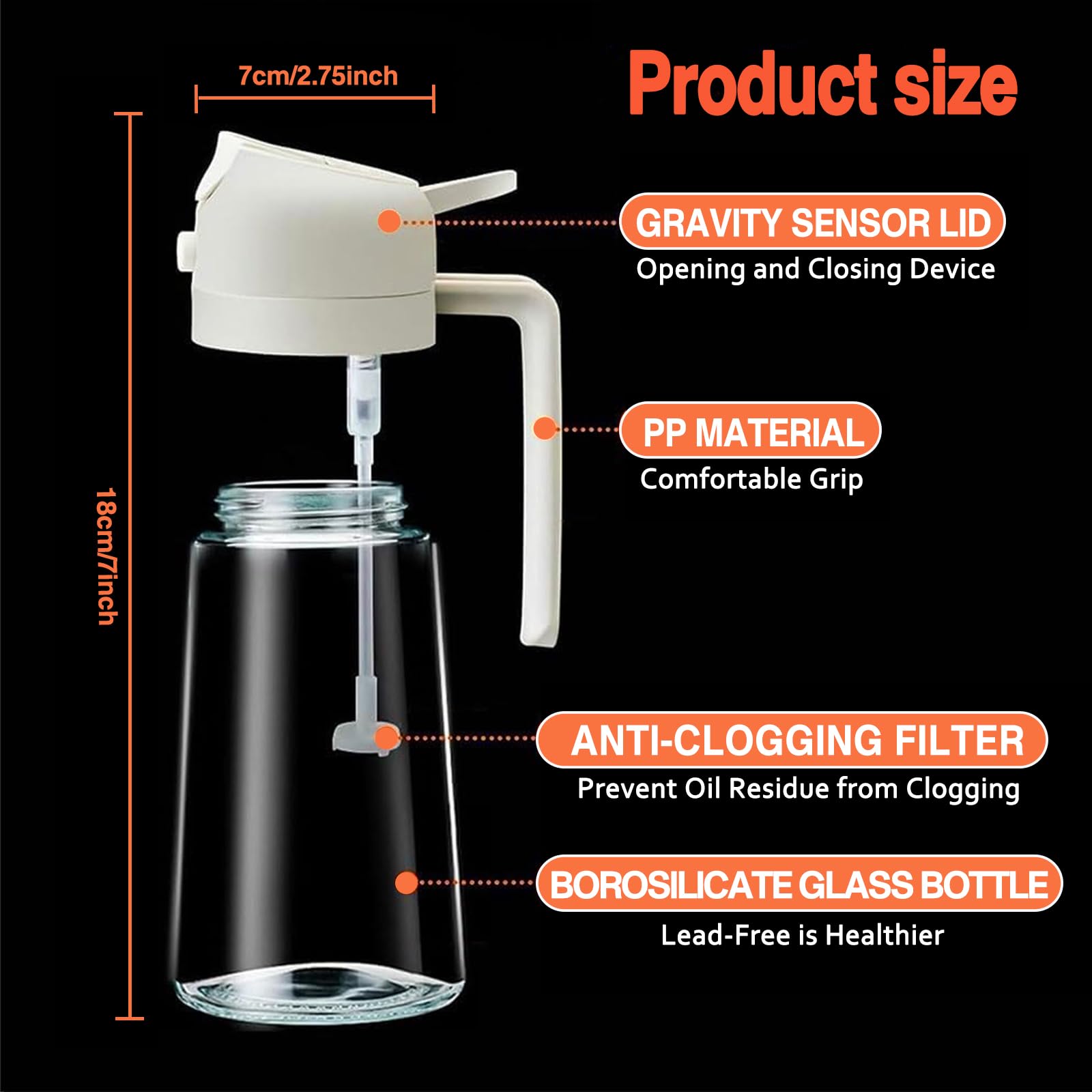 Foto 6 | Dispensador De Aceite Y Pulverizador De 470 Ml Para Cocinar En La Cocina, Color Amarillo - Venta Internacional.