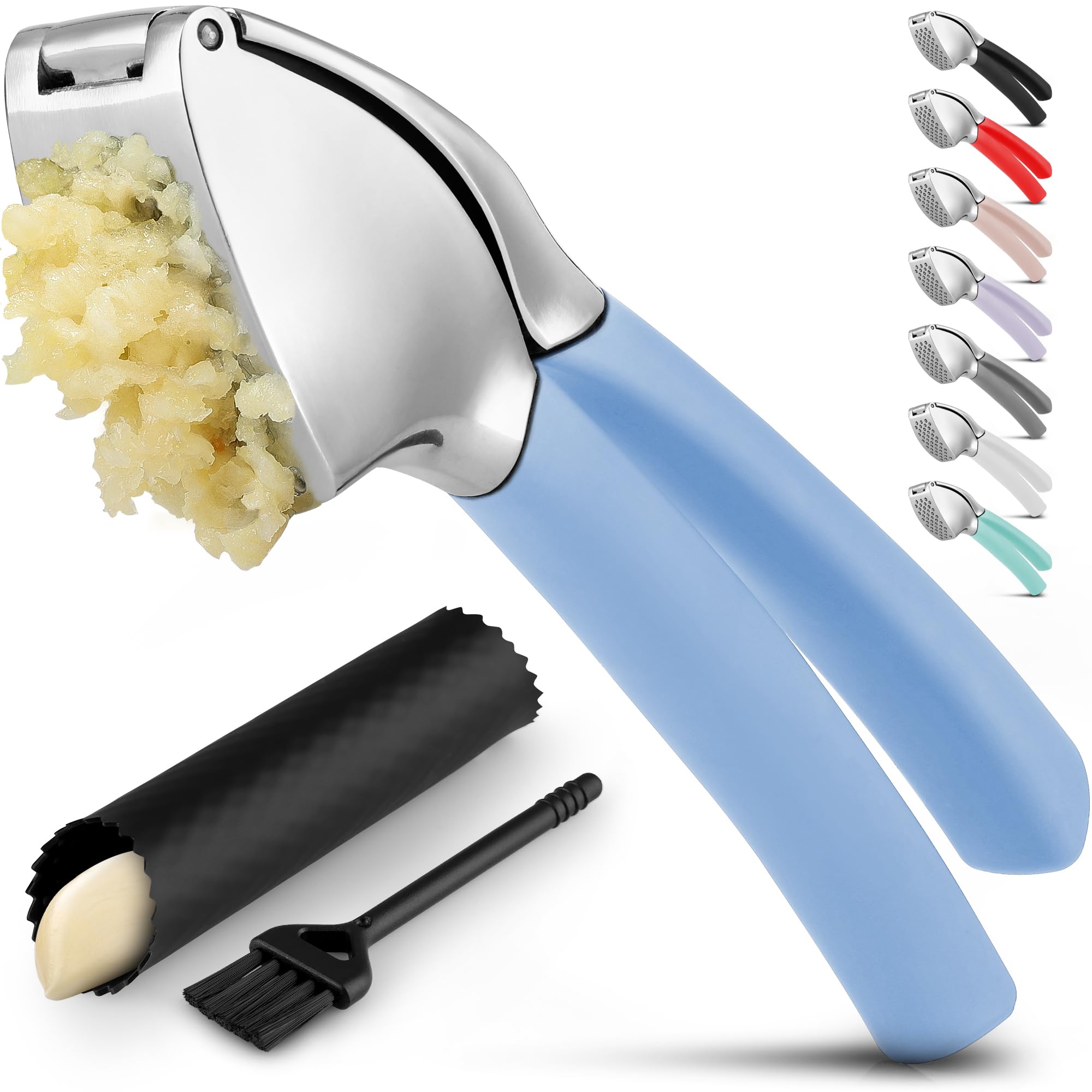 Foto 2 pulgar | Exprimidor De Ajo Zulay Comfort Grip Con Pelador Y Cepillo, Color Azul Claro - Venta Internacional.