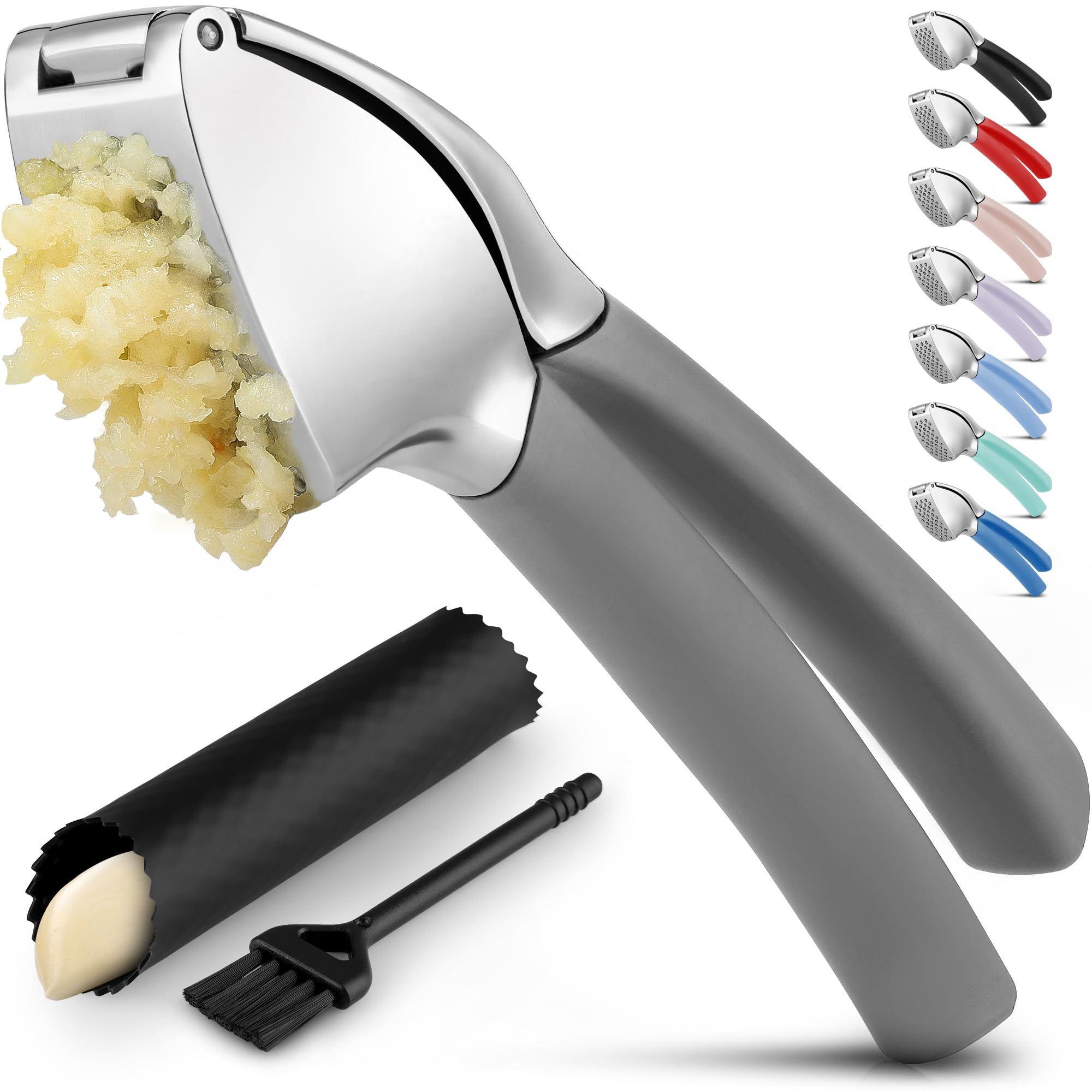Foto 2 pulgar | Exprimidor De Ajo Zulay Comfort Grip Con Pelador Y Cepillo, Color Gris - Venta Internacional.