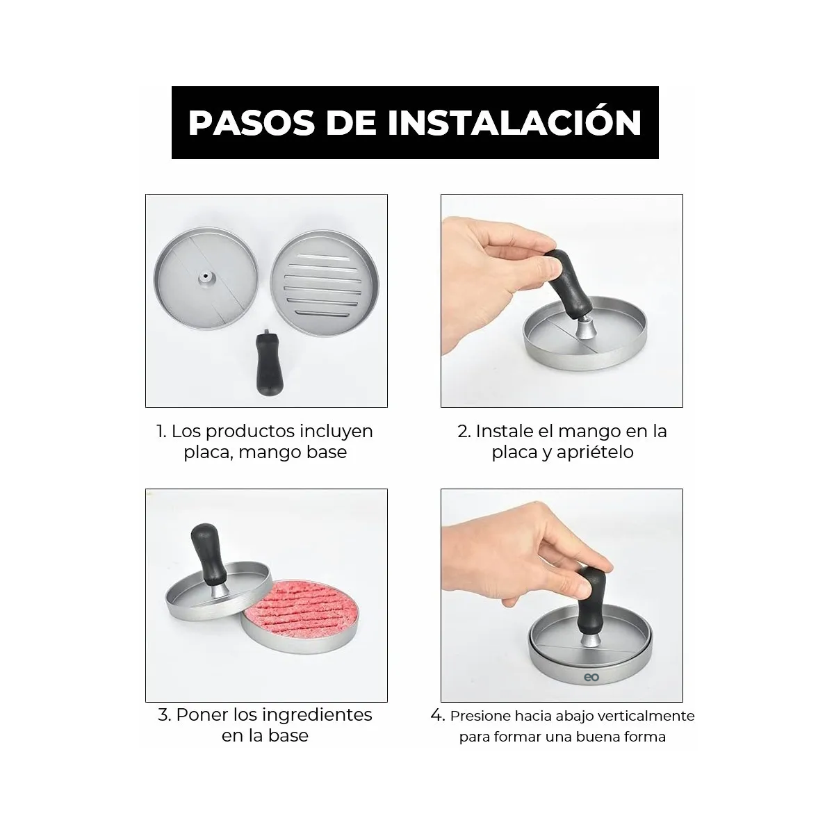 Foto 3 pulgar | Juego De Prensa Prensar Hamburguesas Molde Con 150 Papeles Eo Safe Imports Esi-20679 Gris