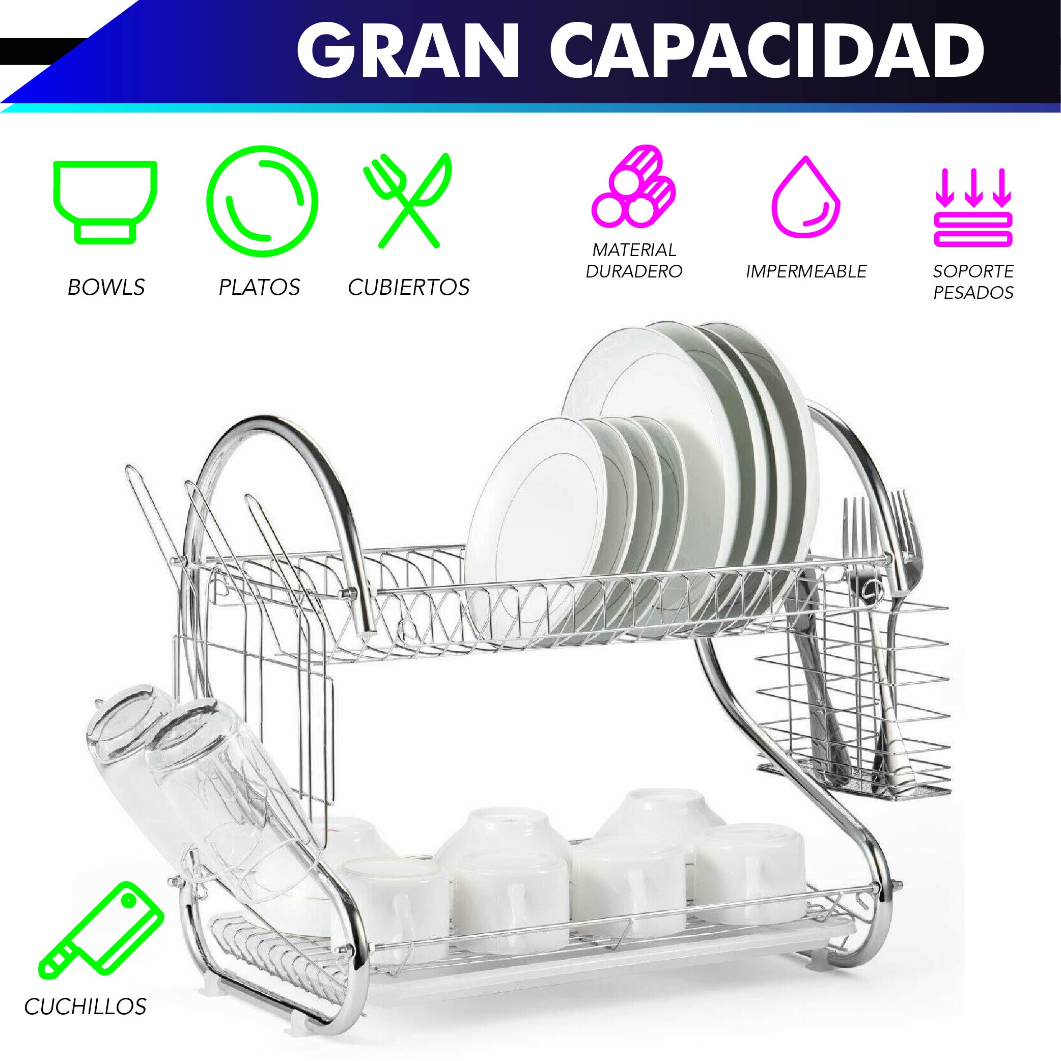 Foto 5 pulgar | Escurridor de Trastes Rd Royal Cook M16146 color Plateado de 2 Niveles de 18" con Porta Vasos