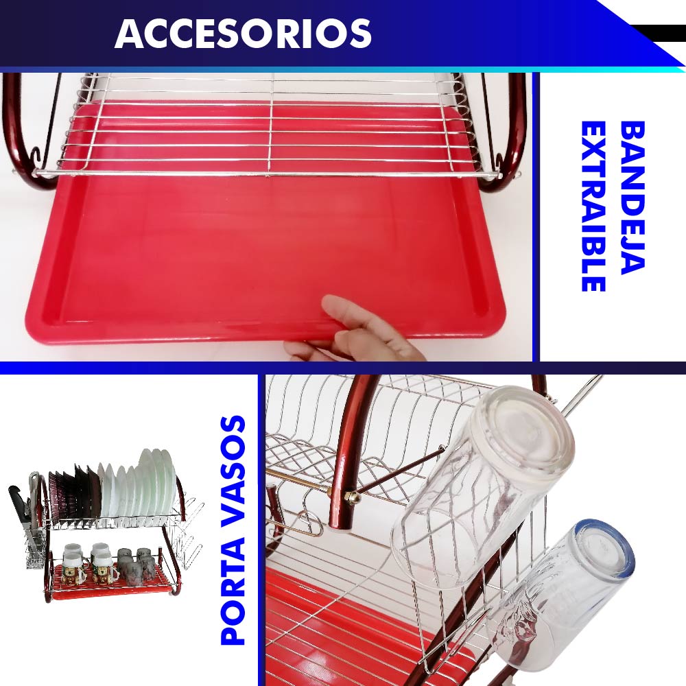 Foto 9 pulgar | Escurridor de Platos Rd Royal Cook E16457 color Rojo con Plateado de 2 Niveles 18"