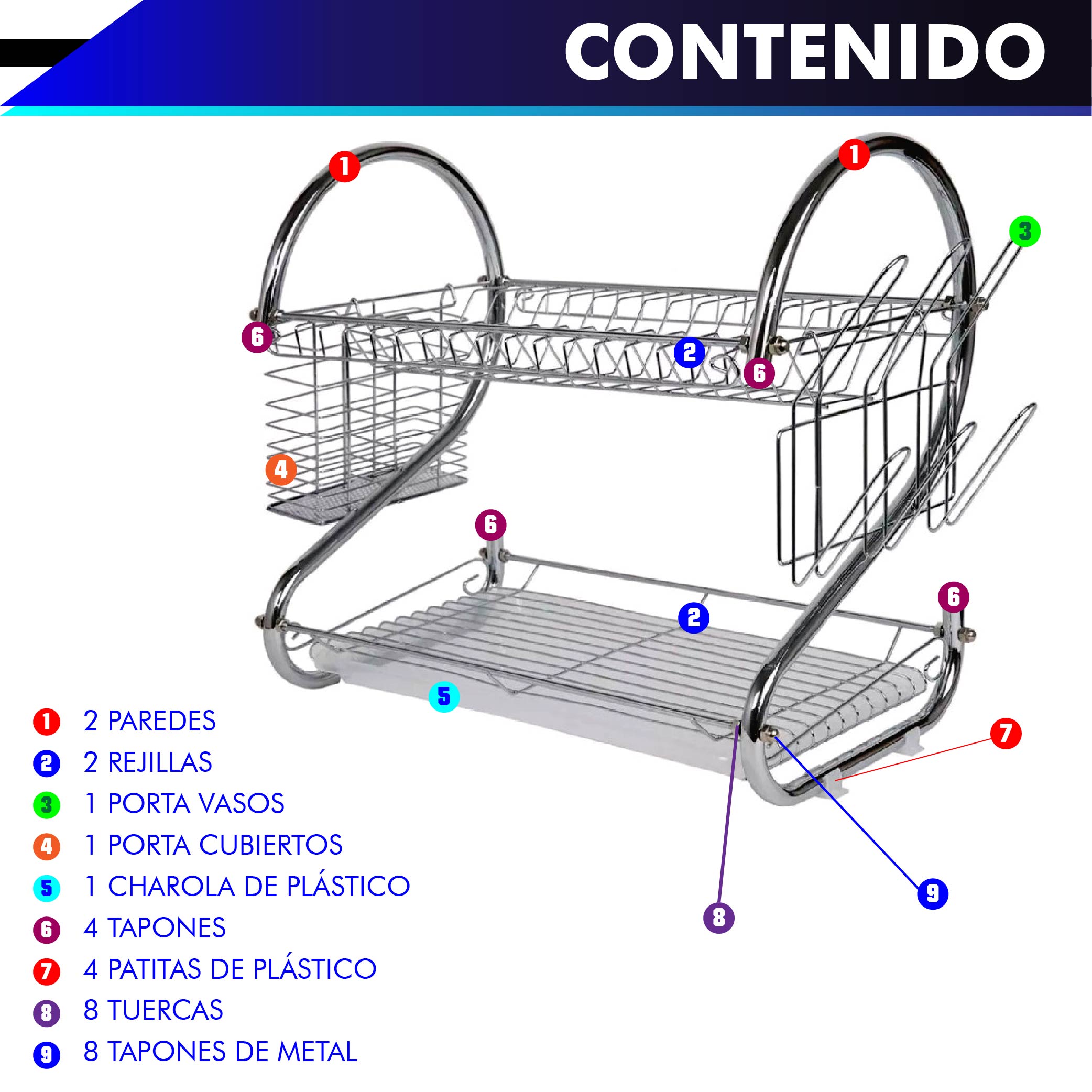 Foto 3 | Escurridor de Trastes Rd Royal Cook con 2 Niveles 22 Pulgadas 56 cm con Porta Vasos