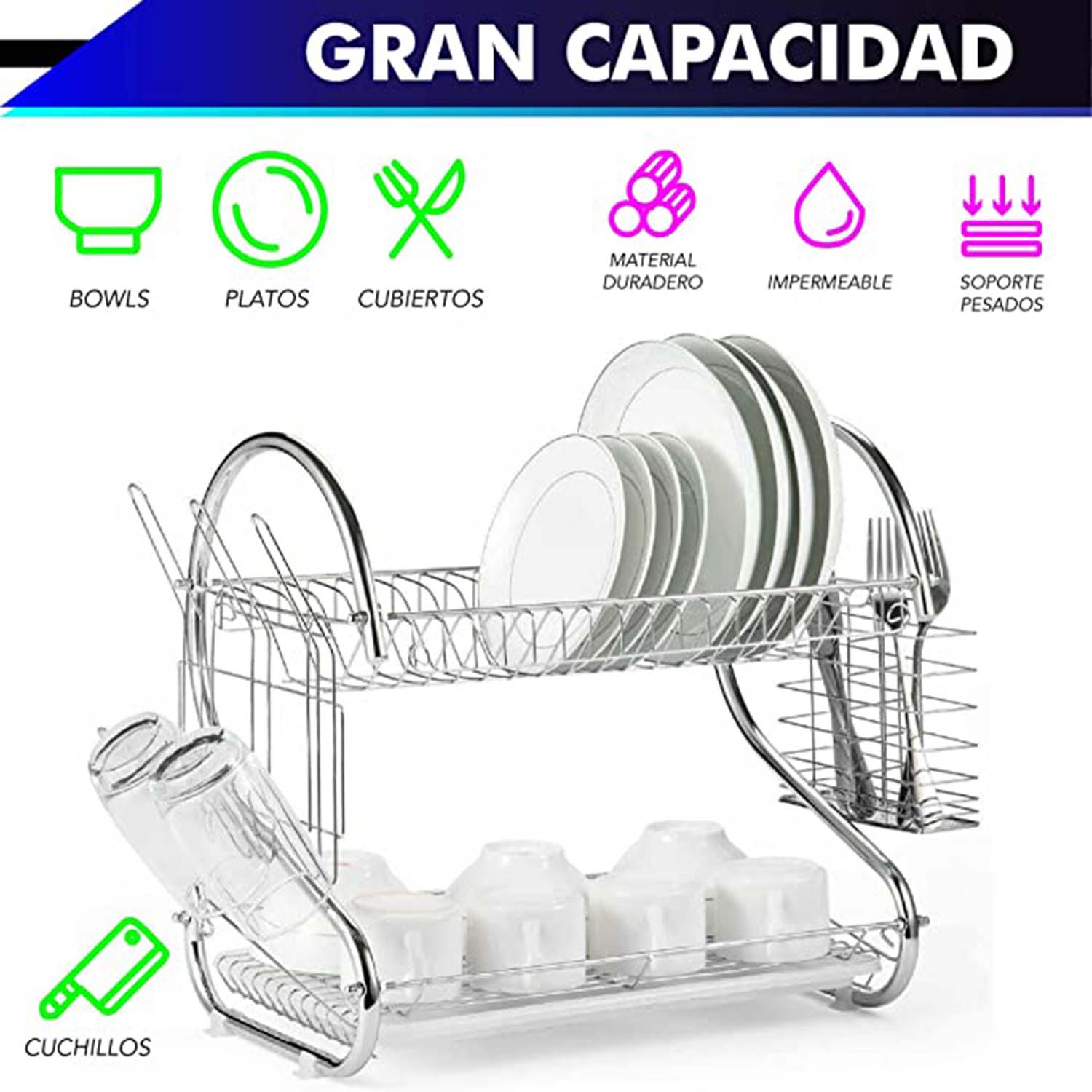 Foto 4 pulgar | Escurridor De Trastes De 2 Niveles 56cm Acero Inoxidable