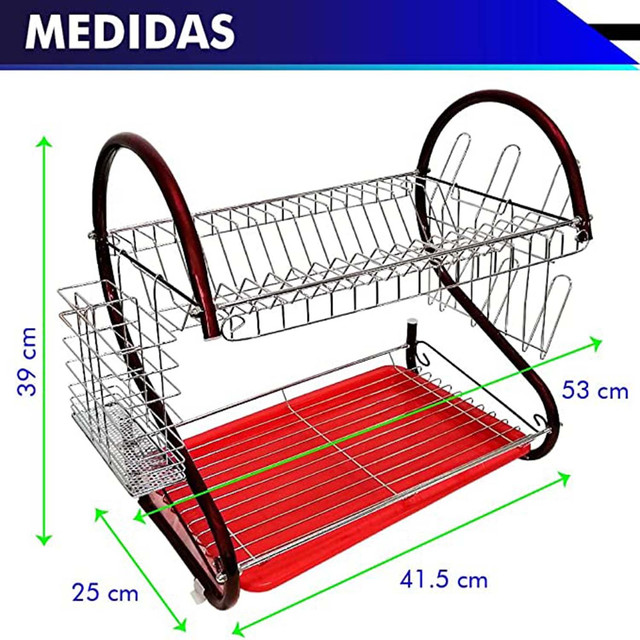 Foto 3 pulgar | Escurridor De Trastes De 2 Niveles 41cm Cromado Rojo