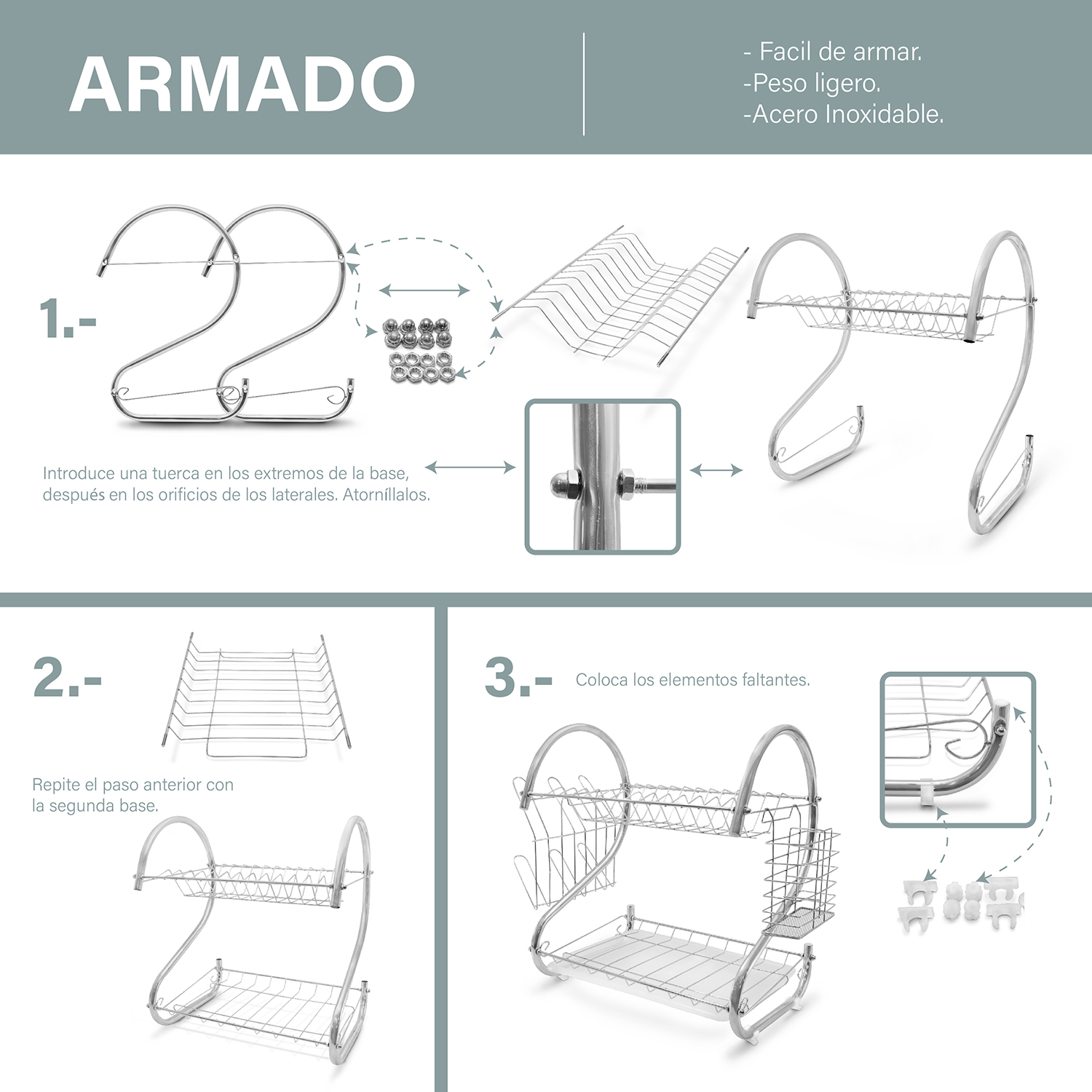 Foto 6 pulgar | Escurridor para Trastes Andromeda Inc 2 Niveles color Cromado