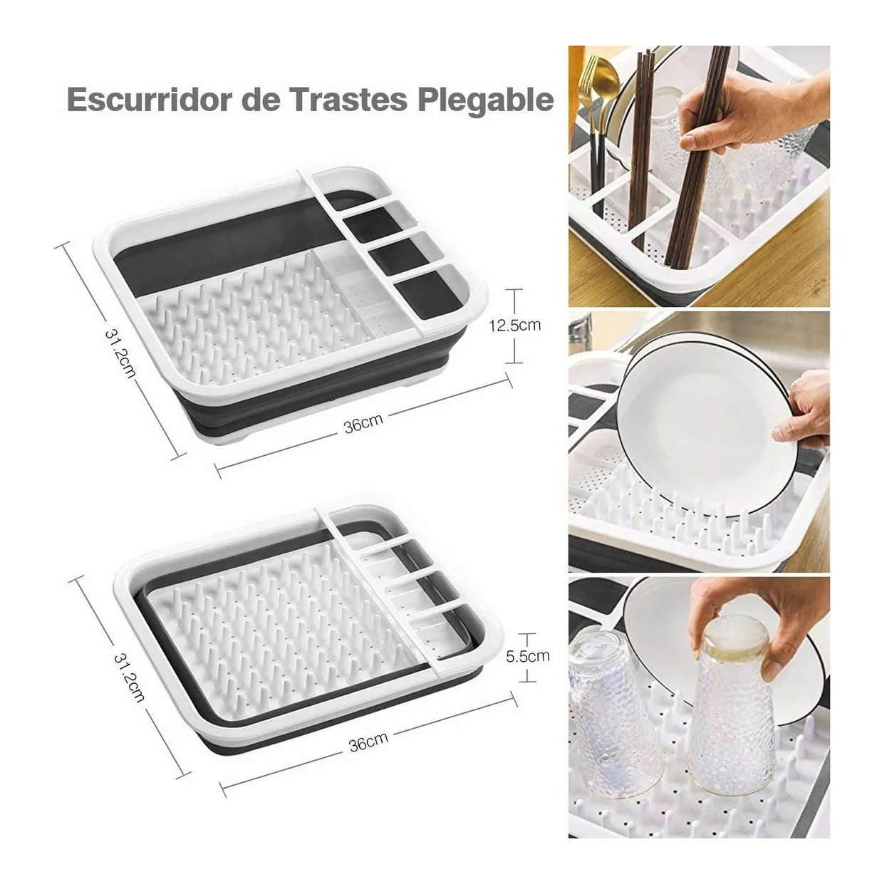 Foto 4 pulgar | Escurridor de Trastes BELUG color Gris con Blanco Plegable de Silicona