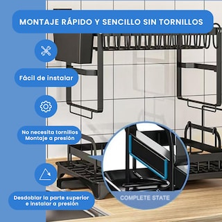Foto 4 | Escurridor de Platos 2 Niveles Happy Life de Acero Inoxidable Gran Capacidad