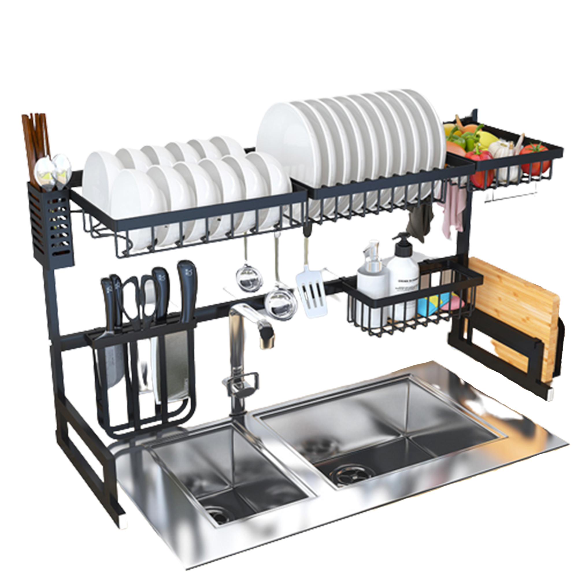 Escurridor Para Trastes De Acero Con Dos Niveles, Espacio Para Organizar Platos, Cuchillos Y Utensilios De 85 Cm