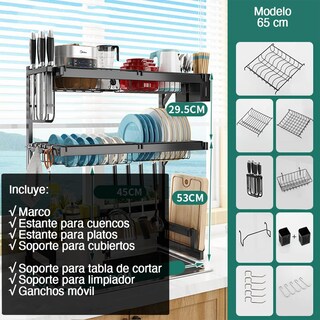 Foto 3 | Escurridor Para Trastes De Acero Con Dos Niveles, Espacio Para Organizar Platos, Cuchillos Y Utensilios De 85 Cm
