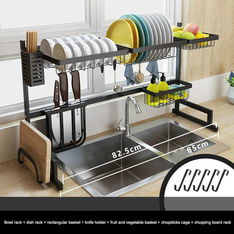 Foto 5 pulgar | Escurridor Para Trastes De Acero Con Dos Niveles, Espacio Para Organizar Platos, Cuchillos Y Utensilios De 85 Cm