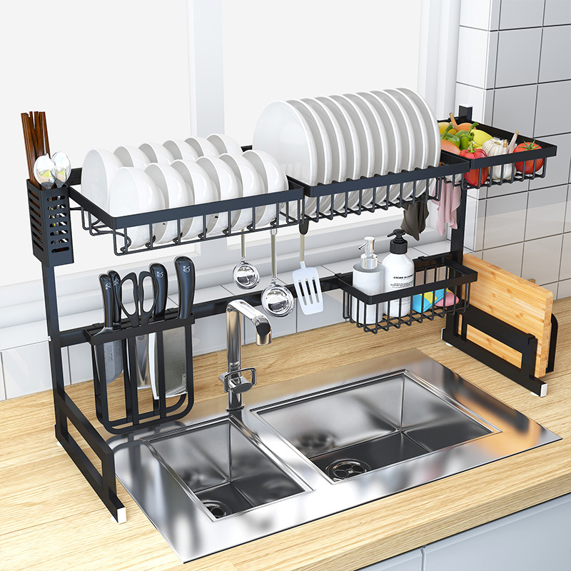 Foto 7 pulgar | Escurridor Para Trastes De Acero Con Dos Niveles, Espacio Para Organizar Platos, Cuchillos Y Utensilios De 85 Cm