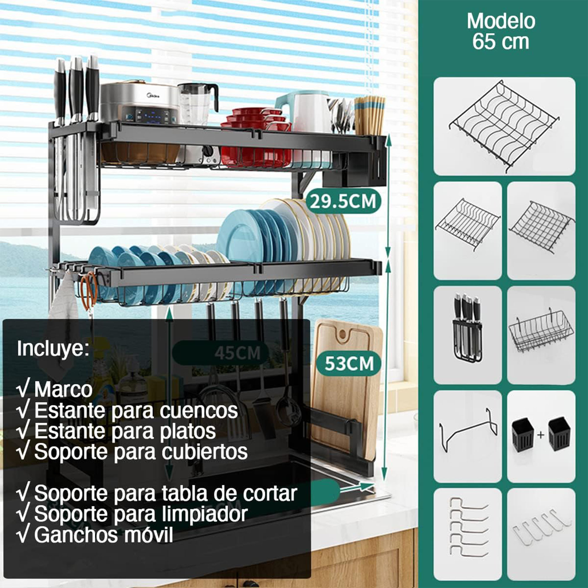 Foto 3 | Escurridor Para Trastes De Acero Con Dos Niveles Espacio Para Organizar Platos, Cuchillos Y Utensilios de 65 cm