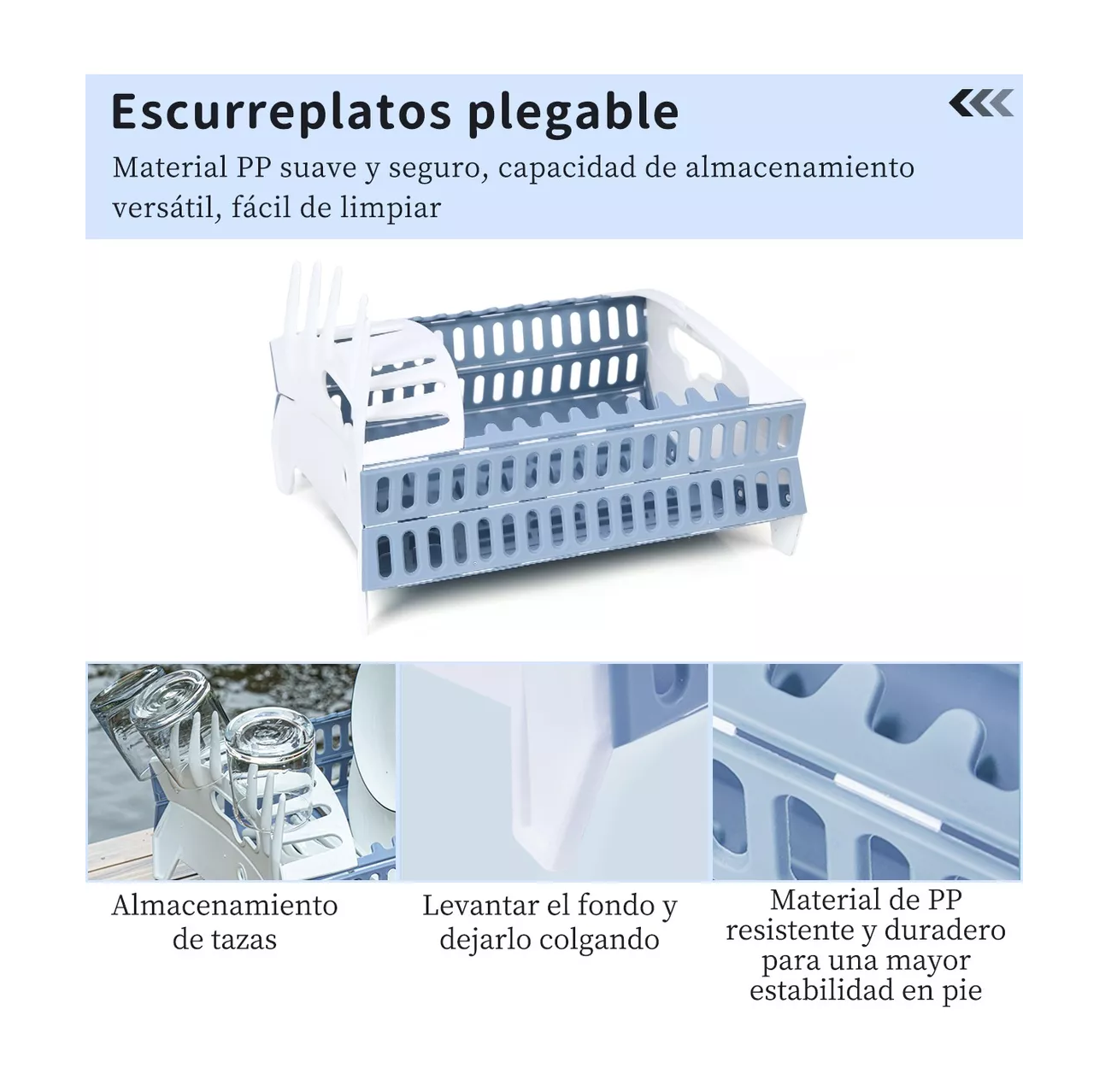 Foto 5 | Organizador De Platos Plegable Escurridores Modernos Blanco/azul