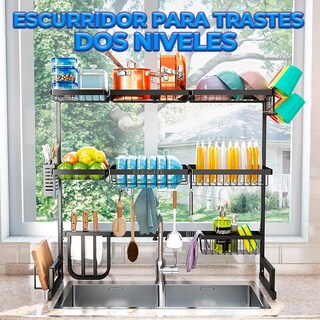 Foto 4 | Escurridor de Trastes de Acero Inoxidable 80 kg con Organizador de Cuchillos y Utensilios