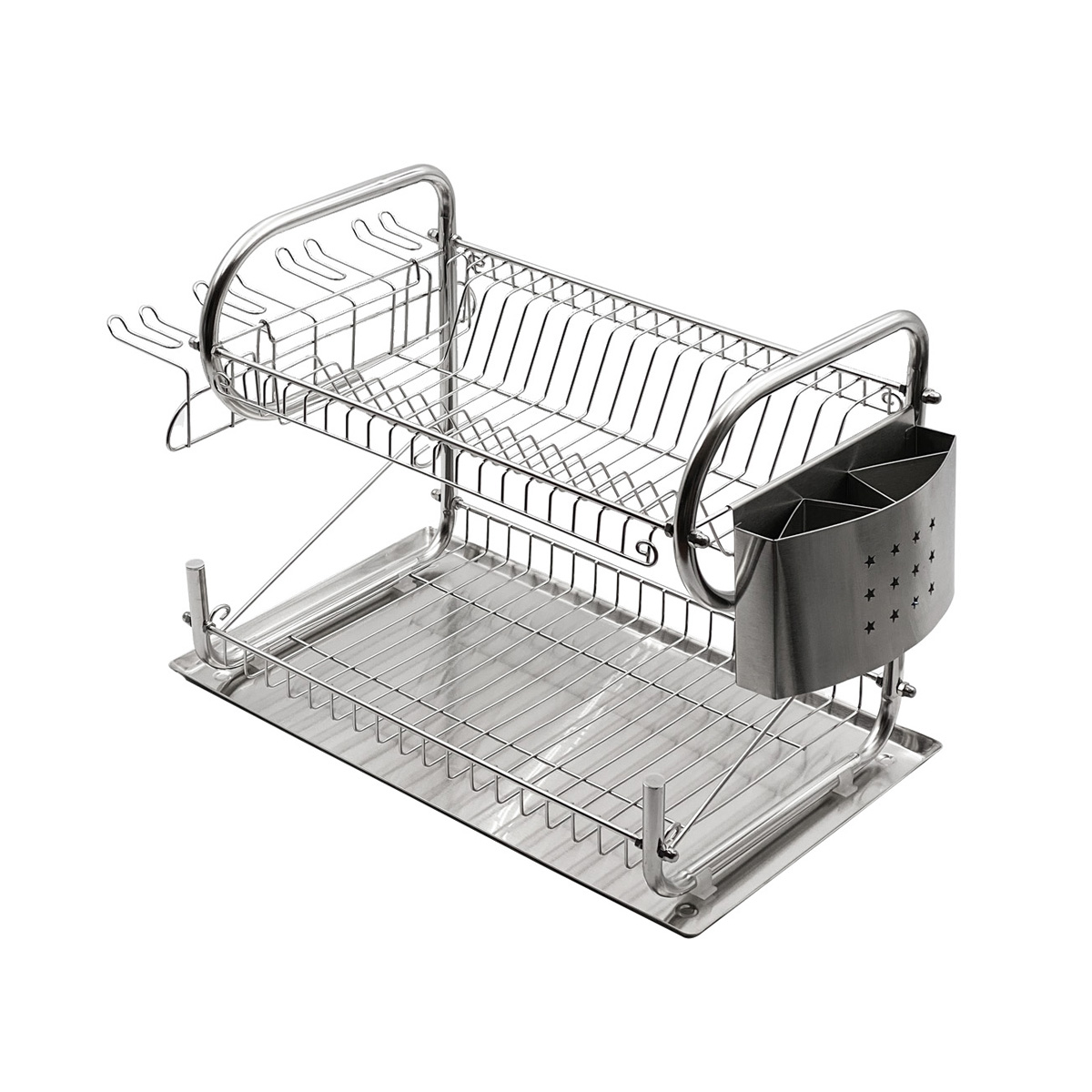 Foto 5 pulgar | Escurridor De Platos Acero Inoxidable De 2 Pisos Con Soporte Para Copas, 59 X 33 X 35 Cm