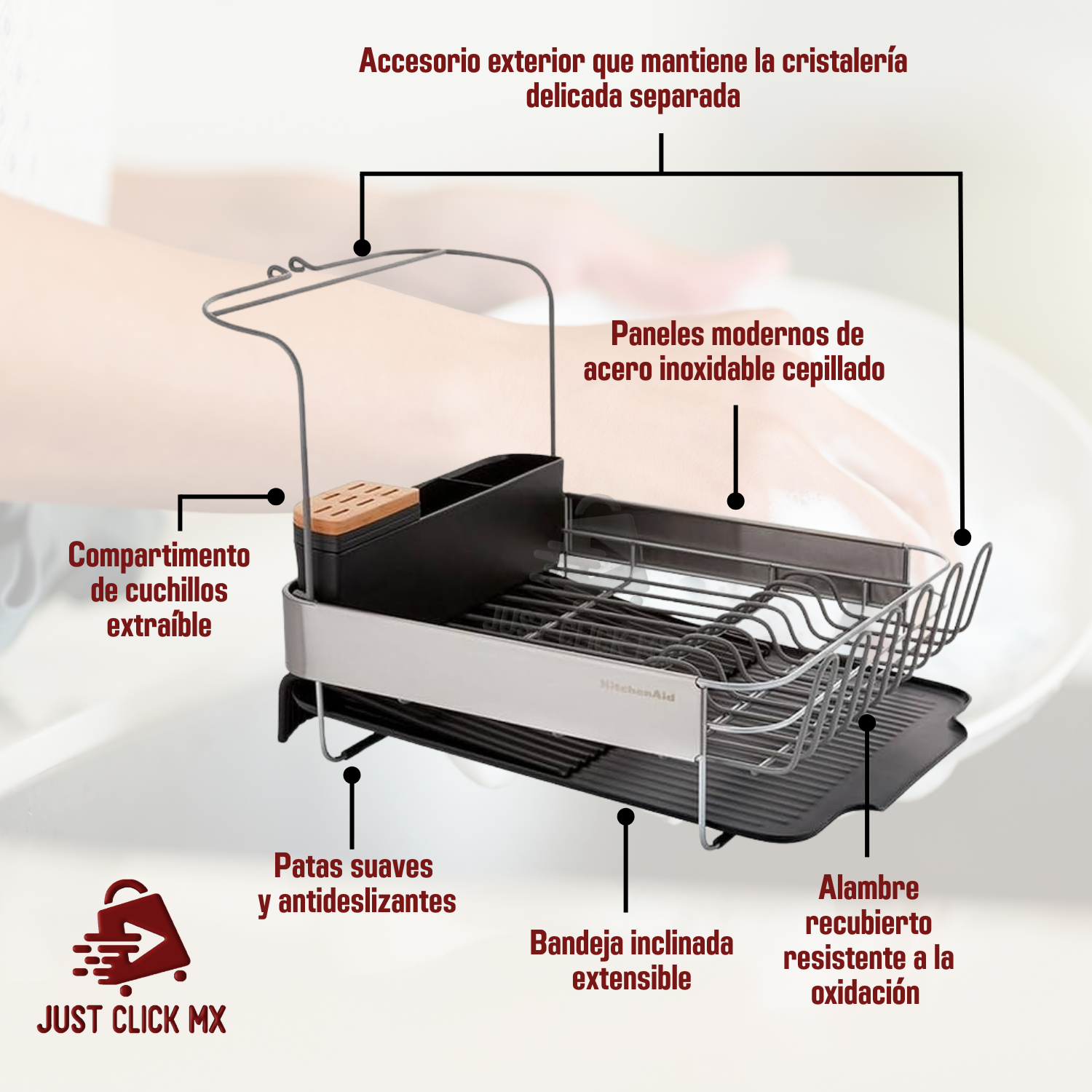 Foto 6 pulgar | Escurridor Extendible De Platos Vasos Kitchenaid Acero Inox-justclick Mx