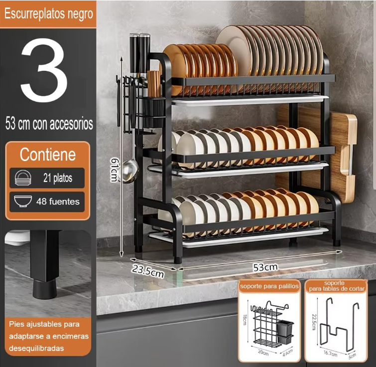 Foto 3 pulgar | Escurridor De Platos Xtellar De 3 Niveles Color Negro