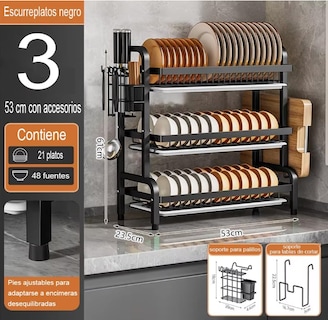Foto 2 | Escurridor De Platos Xtellar De 3 Niveles Color Negro