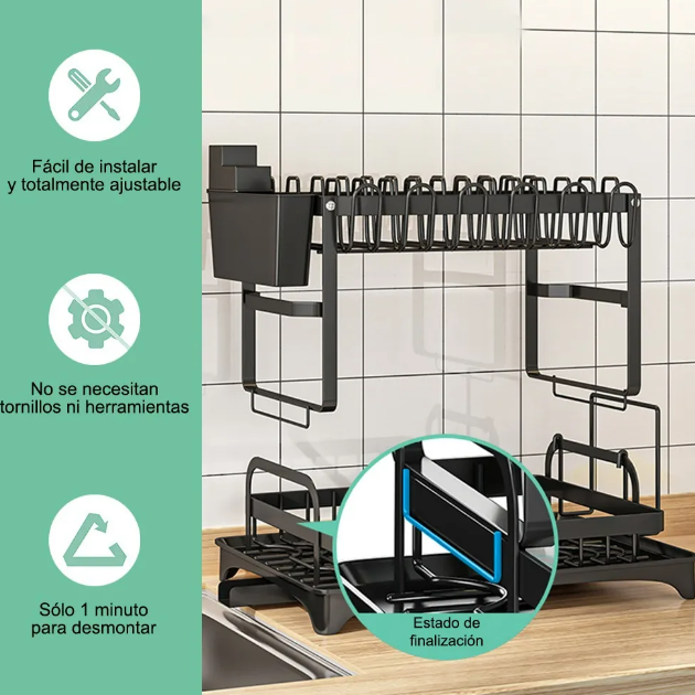 Foto 4 pulgar | Escurridor Xtellar De Trastes Tarja Para Cocina 2 Niveles Fregadero
