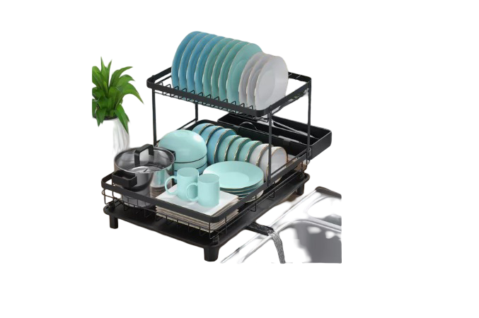 Escurridor Xtellar Trastes Platos 2 Niveles 360° Drenaje Automático Color Negro