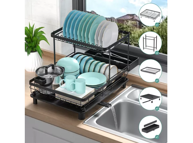 Foto 5 pulgar | Escurridor Xtellar Trastes Platos 2 Niveles 360° Drenaje Automático Color Negro