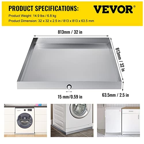 Foto 5 pulgar | Sartén Para Lavadora Vevor 304 De Acero Inoxidable 32x32x6,35 Cm - Venta Internacional.