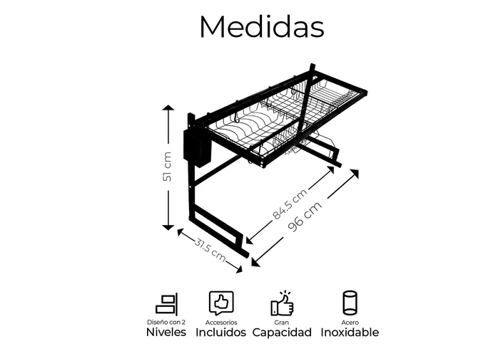 Foto 5 pulgar | Escurridor Xtellar De Trastes Platos Fregadero Organizador Cocina Color Negro