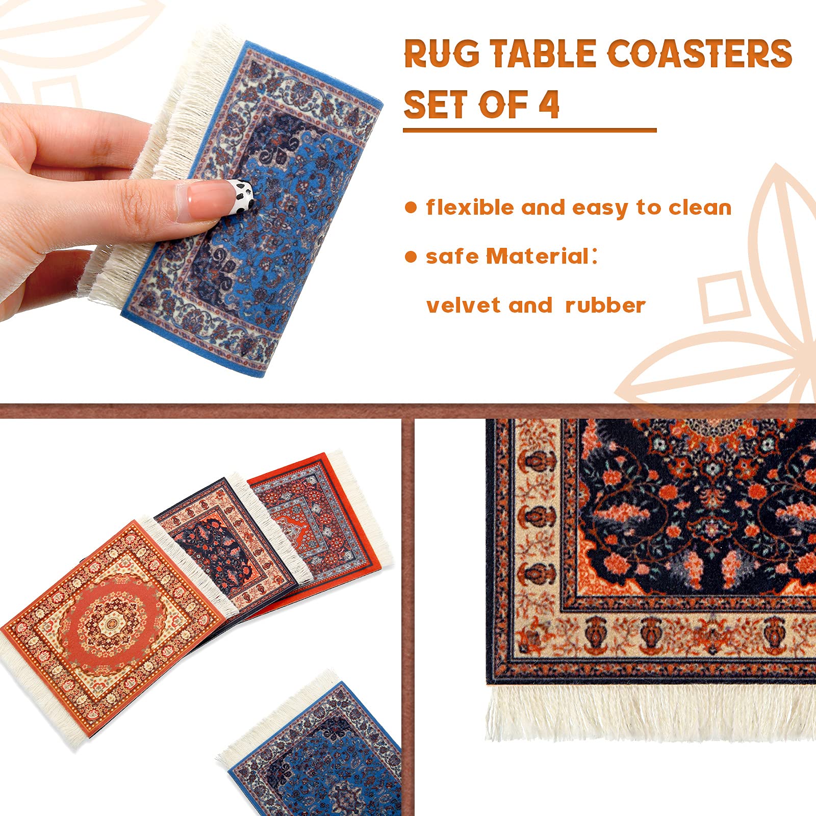 Foto 3 | Alfombra Coasters Tatuo De Tela Con Diseño Oriental, 4 Piezas - Venta Internacional.