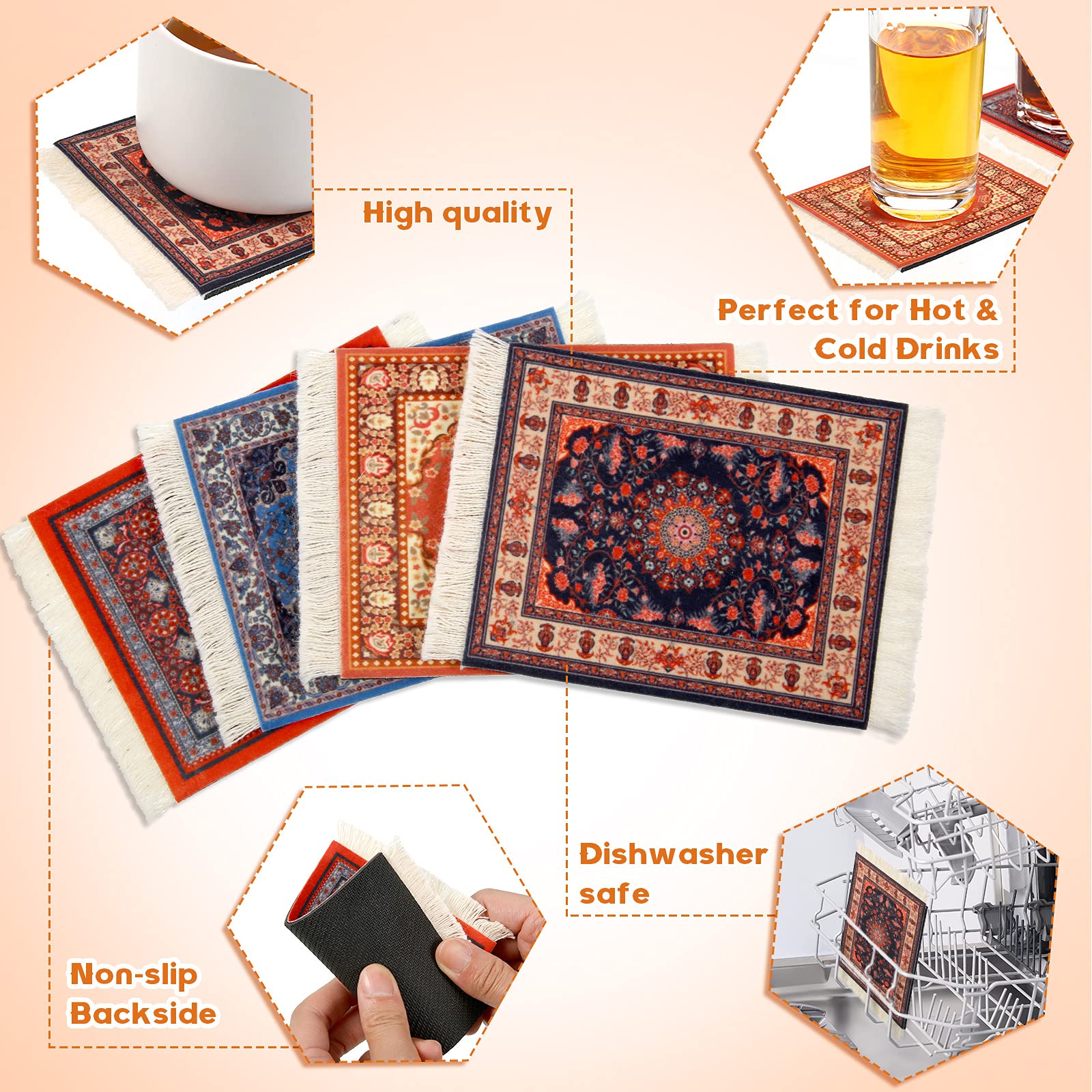 Foto 5 | Alfombra Coasters Tatuo De Tela Con Diseño Oriental, 4 Piezas - Venta Internacional.