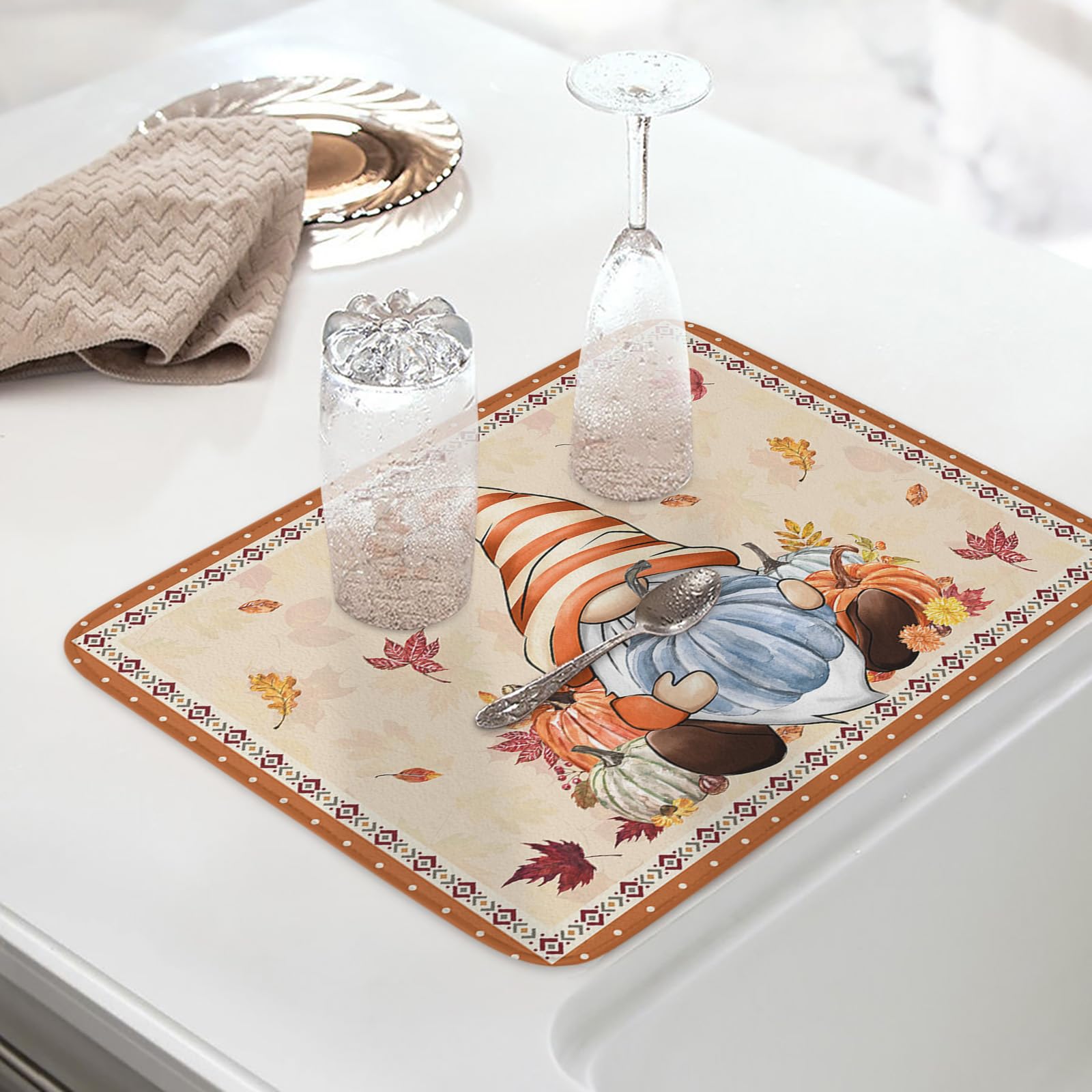 Foto 2 | Alfombrilla Para Secar Platos Loopop, Otoño, Acción De Gracias, Calabaza, 45 X 60 Cm - Venta Internacional.