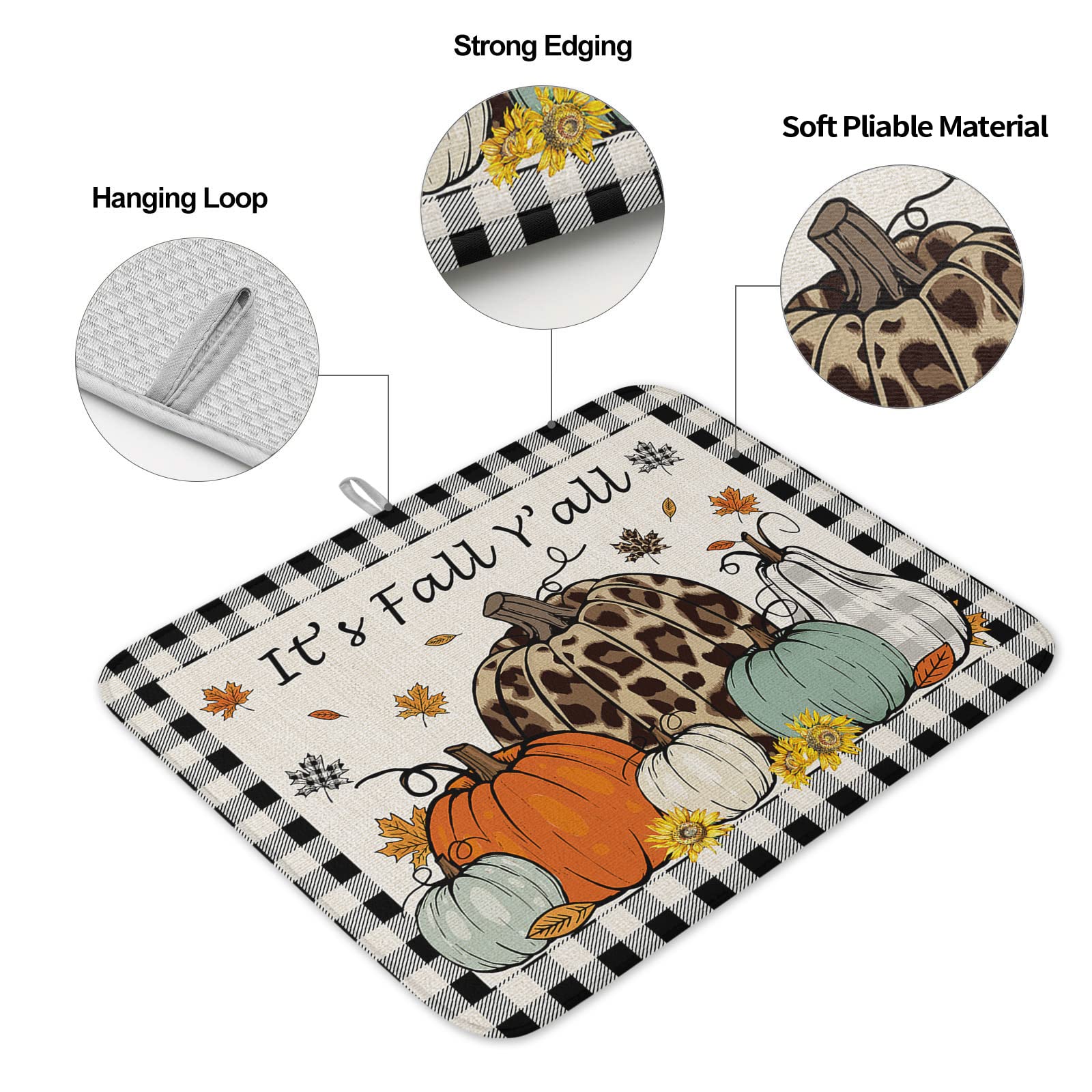 Foto 3 | Alfombrilla Para Secar Platos Loopop, Otoño, Acción De Gracias, Calabaza, 45 X 60 Cm - Venta Internacional.