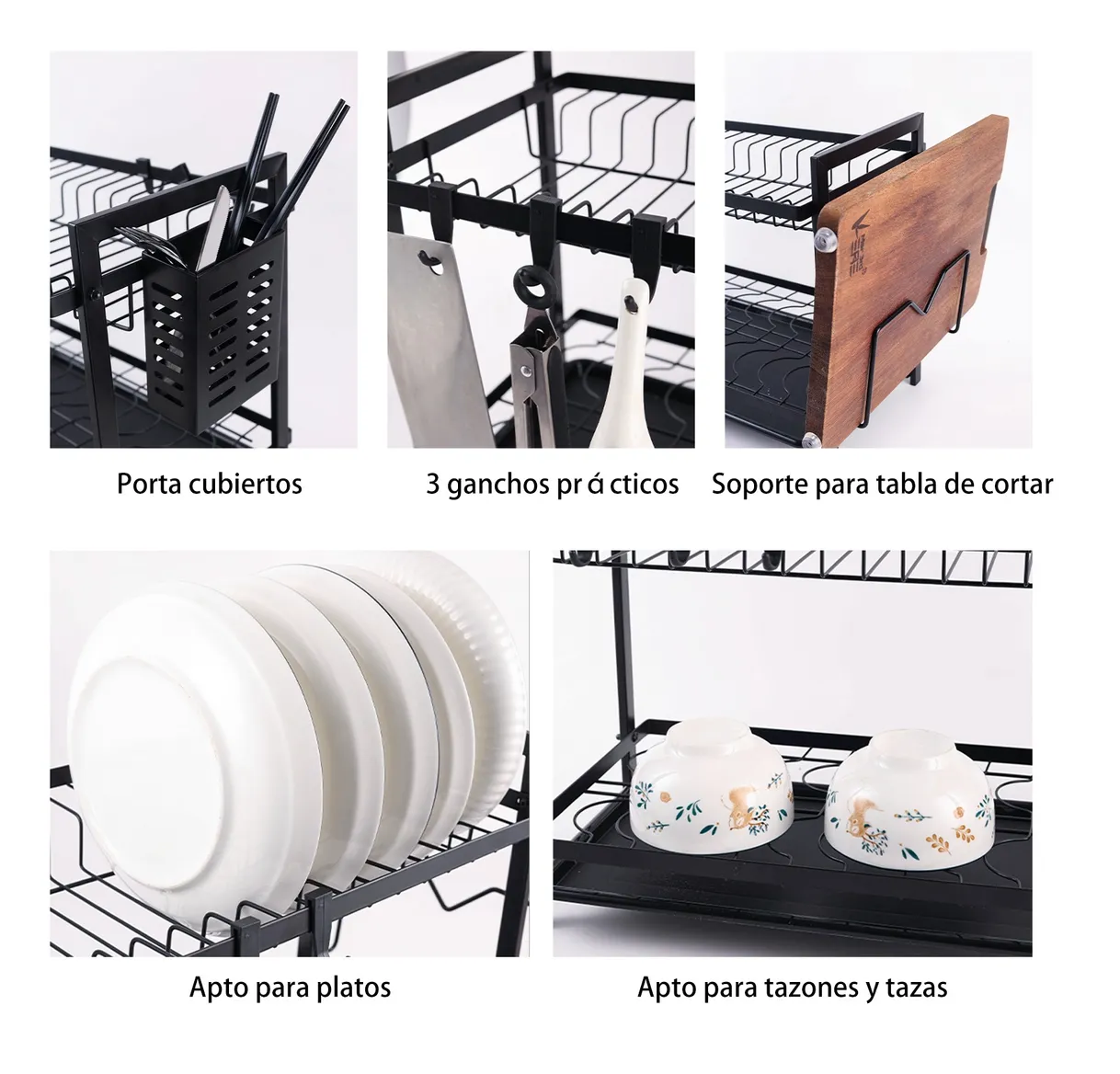 Foto 2 | Escurridor De Platos Grande De Acero Al Carbono De 2 Niveles Negro