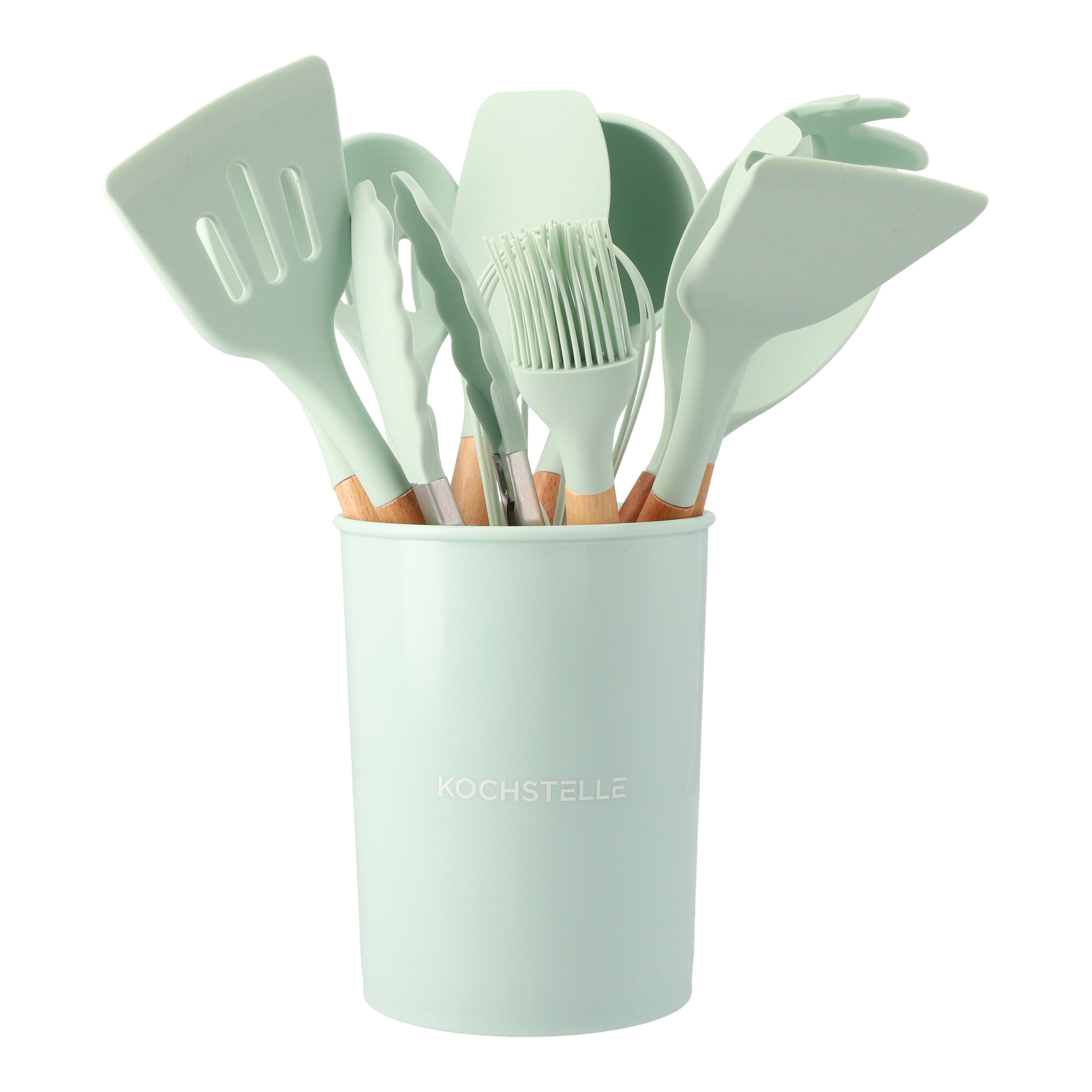 Set de 12 Utensilios de Cocina de Silicon con Soporte Kochstelle color Verde Menta