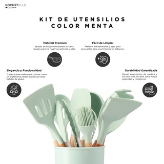 Foto 4 | KOCHSTELLE Juego de Utensilios de Cocina Color Verde, Silicón con Madera 13 piezas