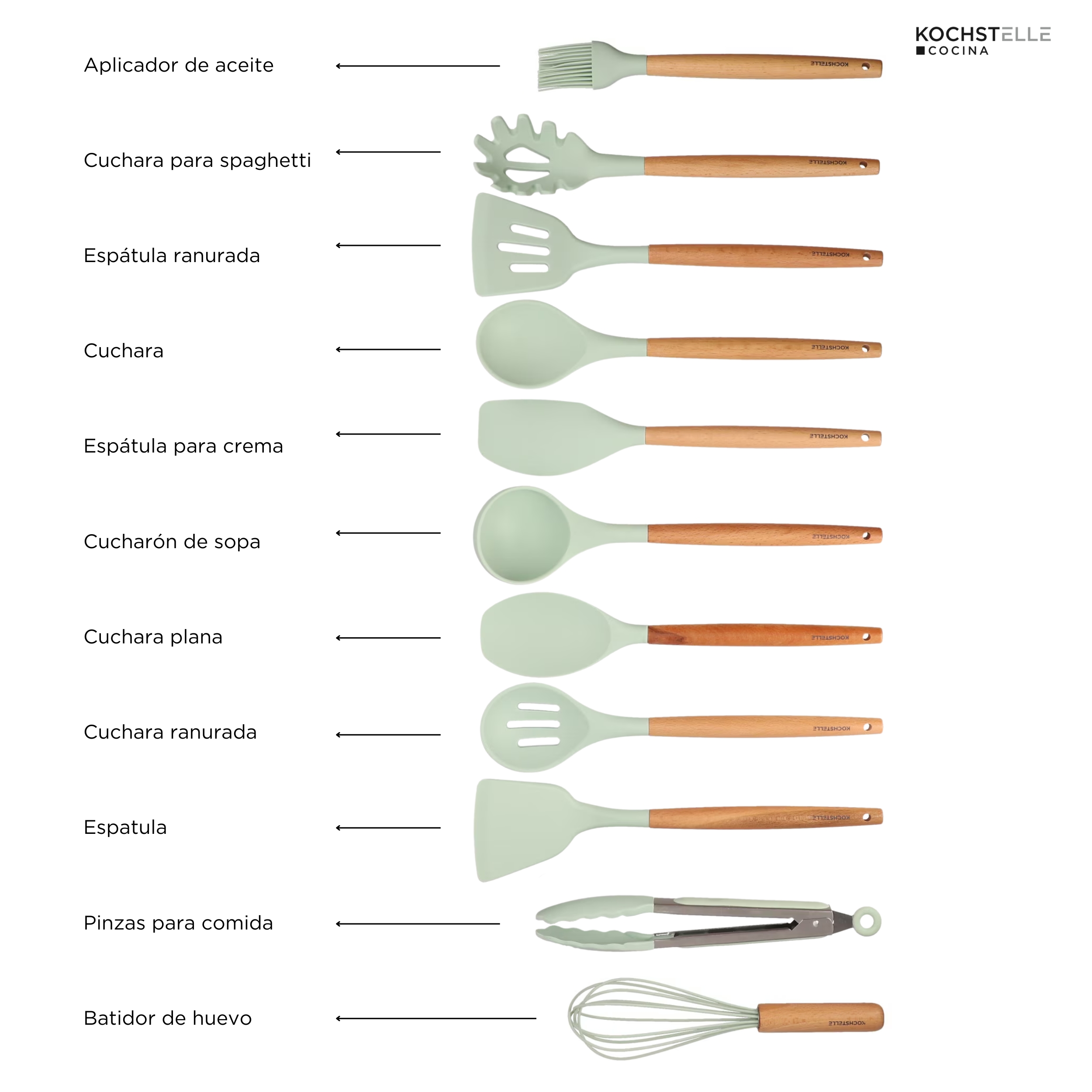 Foto 6 pulgar | KOCHSTELLE Juego de Utensilios de Cocina Color Verde, Silicón con Madera 13 piezas