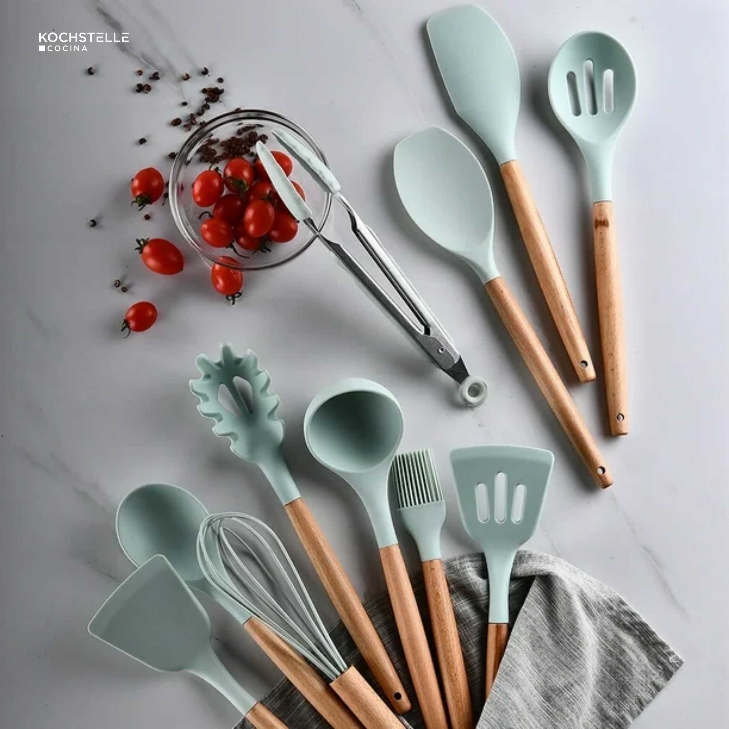 Foto 7 pulgar | KOCHSTELLE Juego de Utensilios de Cocina Color Verde, Silicón con Madera 13 piezas