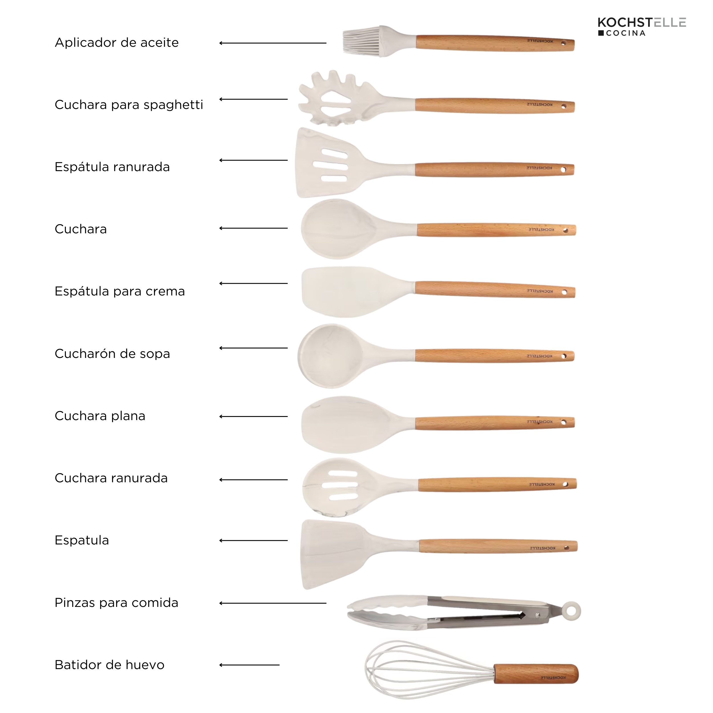 Foto 4 | KOCHSTELLE Juego de Utensilios de Cocina Color Blanco, Silicón con Madera 13 piezas