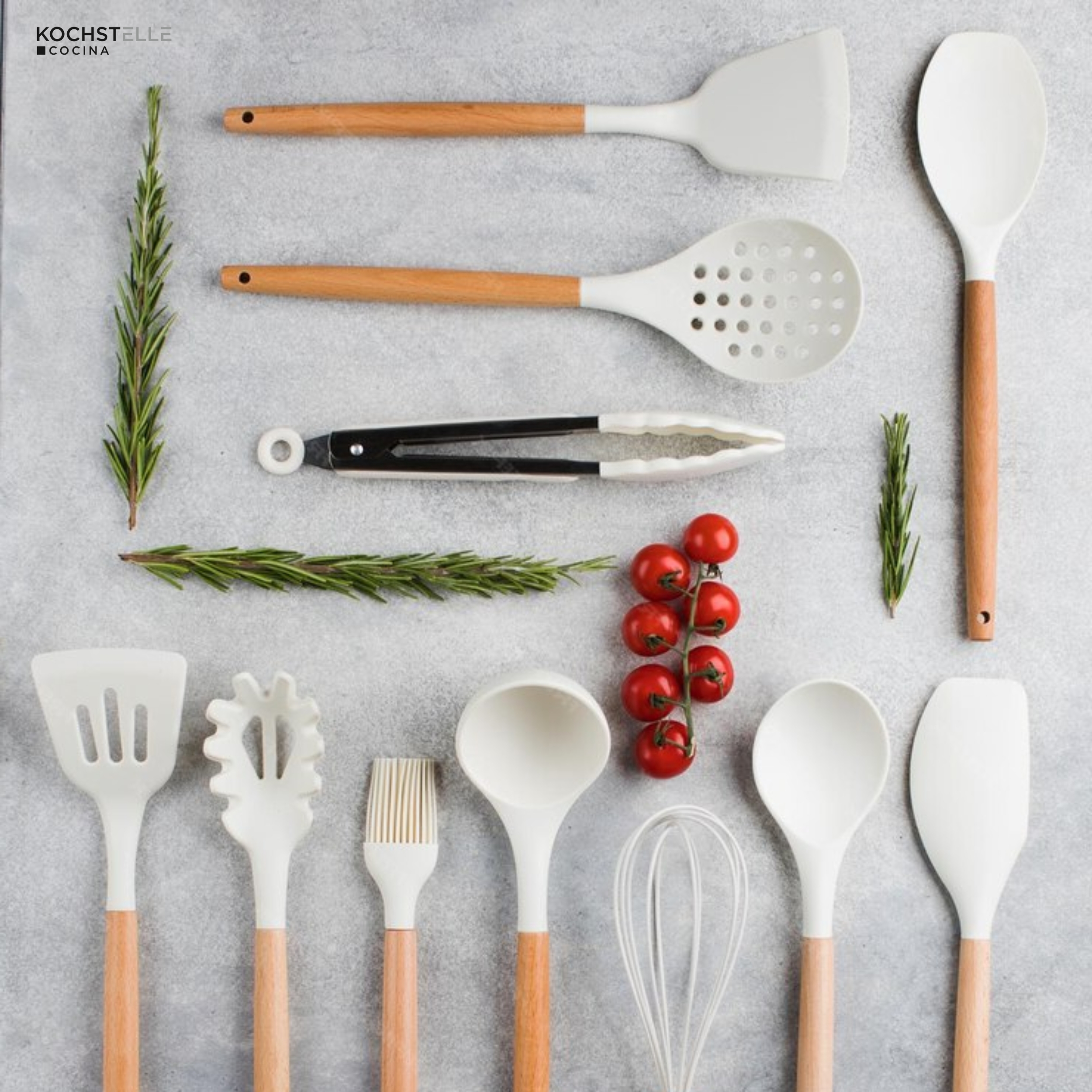 Foto 6 pulgar | KOCHSTELLE Juego de Utensilios de Cocina Color Blanco, Silicón con Madera 13 piezas