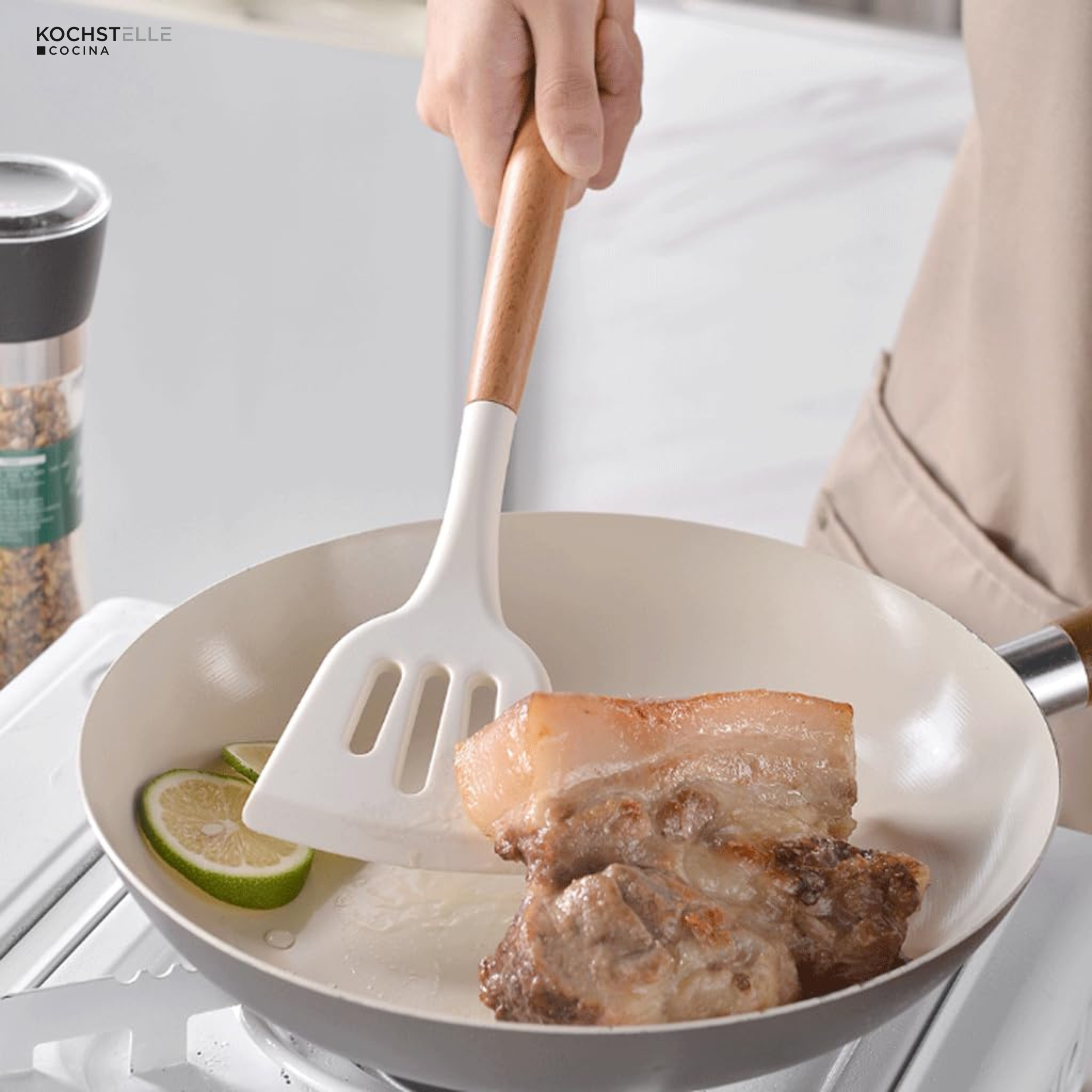 Foto 7 pulgar | KOCHSTELLE Juego de Utensilios de Cocina Color Blanco, Silicón con Madera 13 piezas