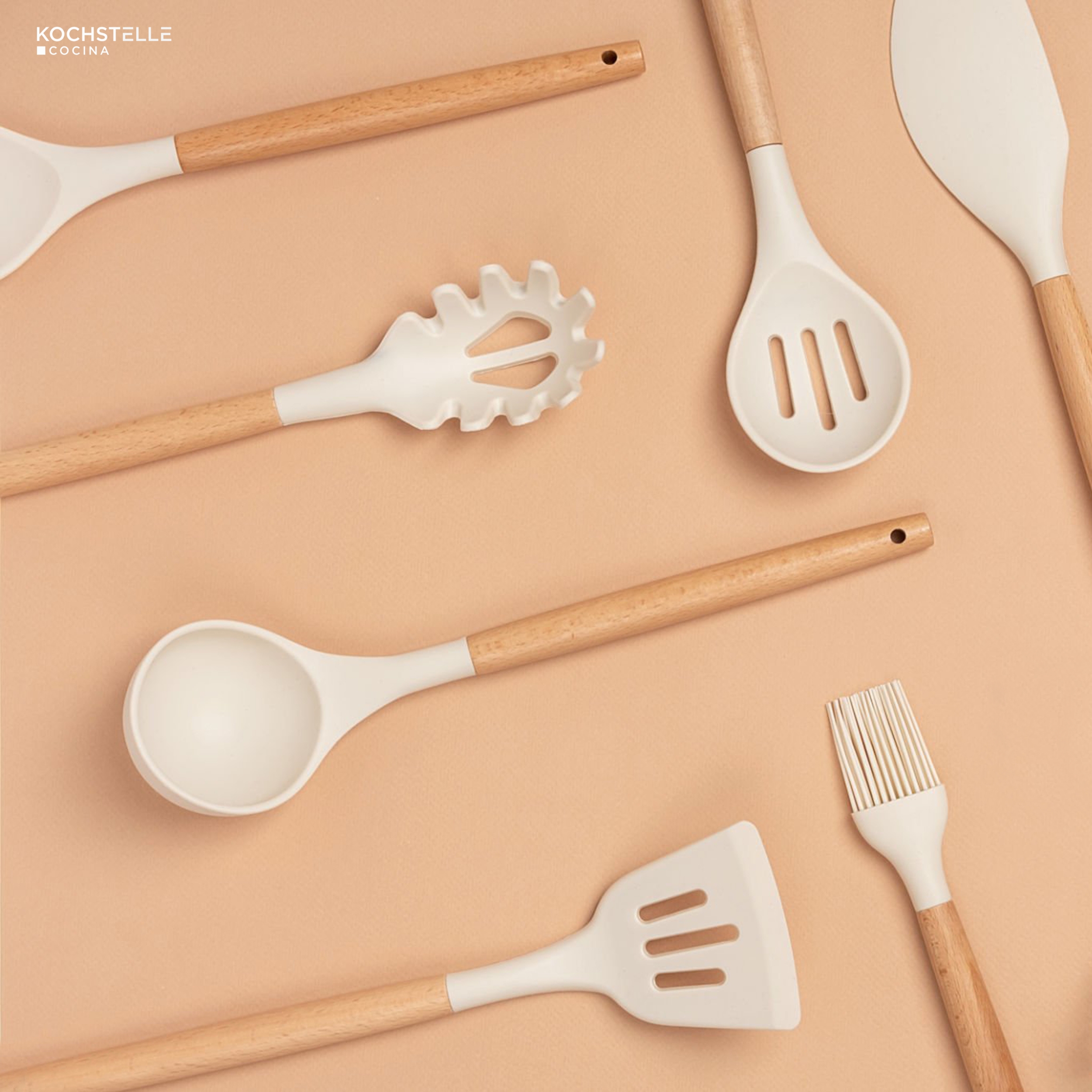 Foto 8 pulgar | KOCHSTELLE Juego de Utensilios de Cocina Color Blanco, Silicón con Madera 13 piezas