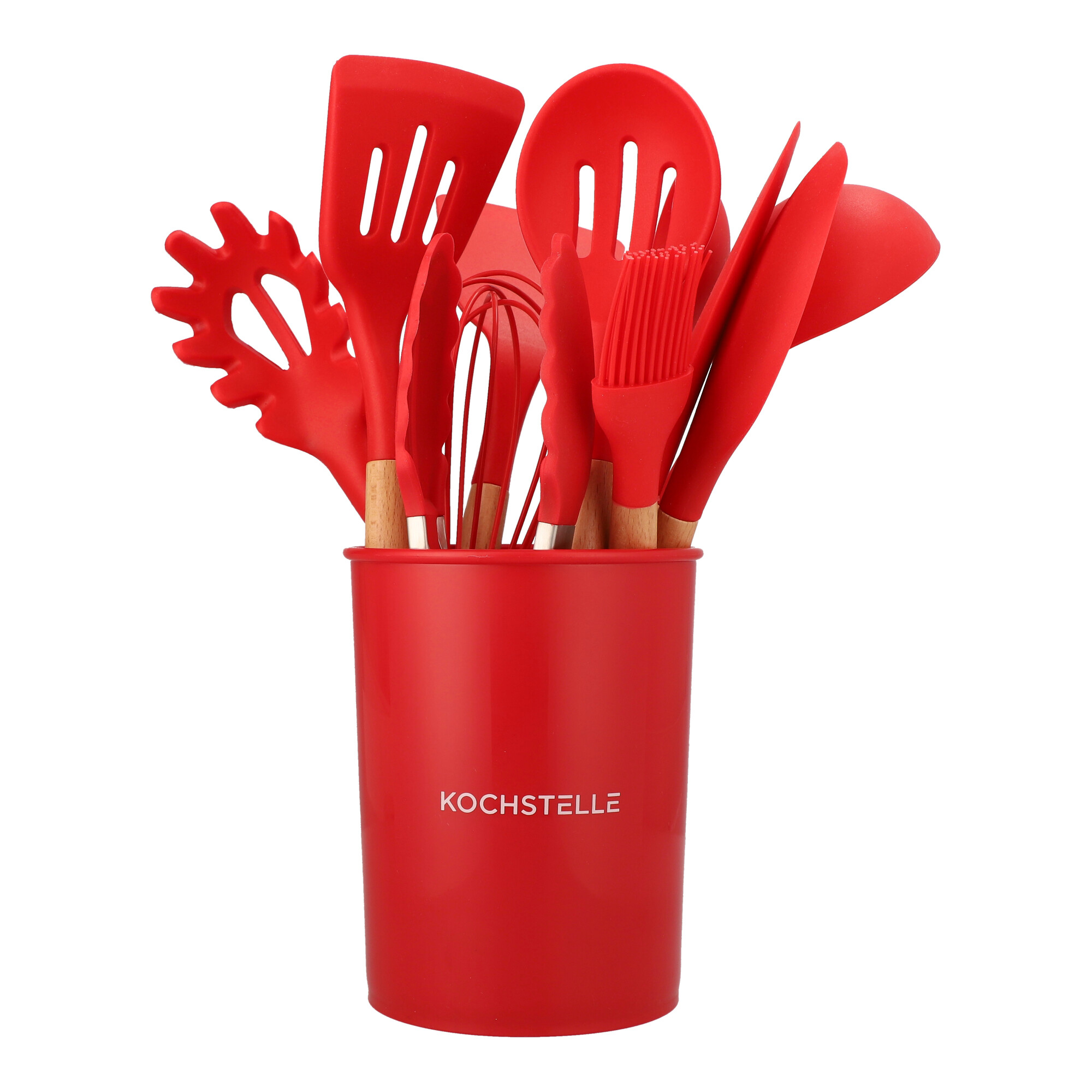 Foto 2 pulgar | Kit de 12 Utensilios de Cocina de Silicon con Soporte Kochstelle color Rojo