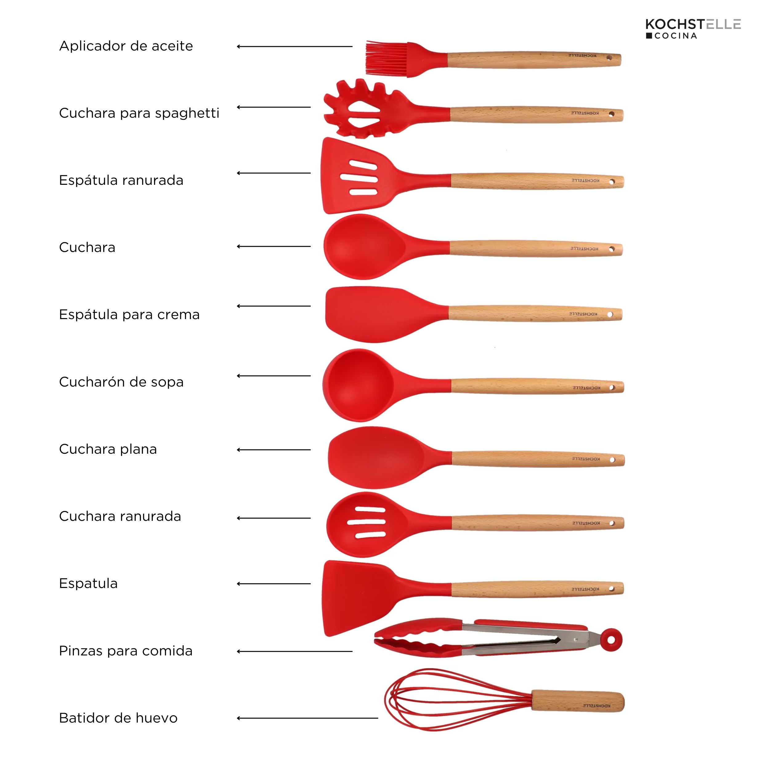 Foto 5 pulgar | KOCHSTELLE Juego de Utensilios de Cocina Color Rojo, Silicón con Madera 13 piezas