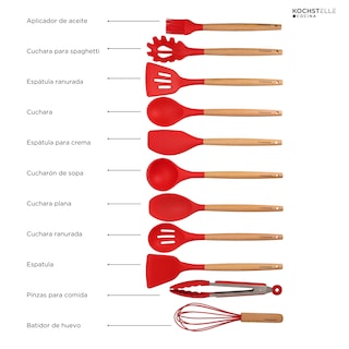 Foto 4 | KOCHSTELLE Juego de Utensilios de Cocina Color Rojo, Silicón con Madera 13 piezas