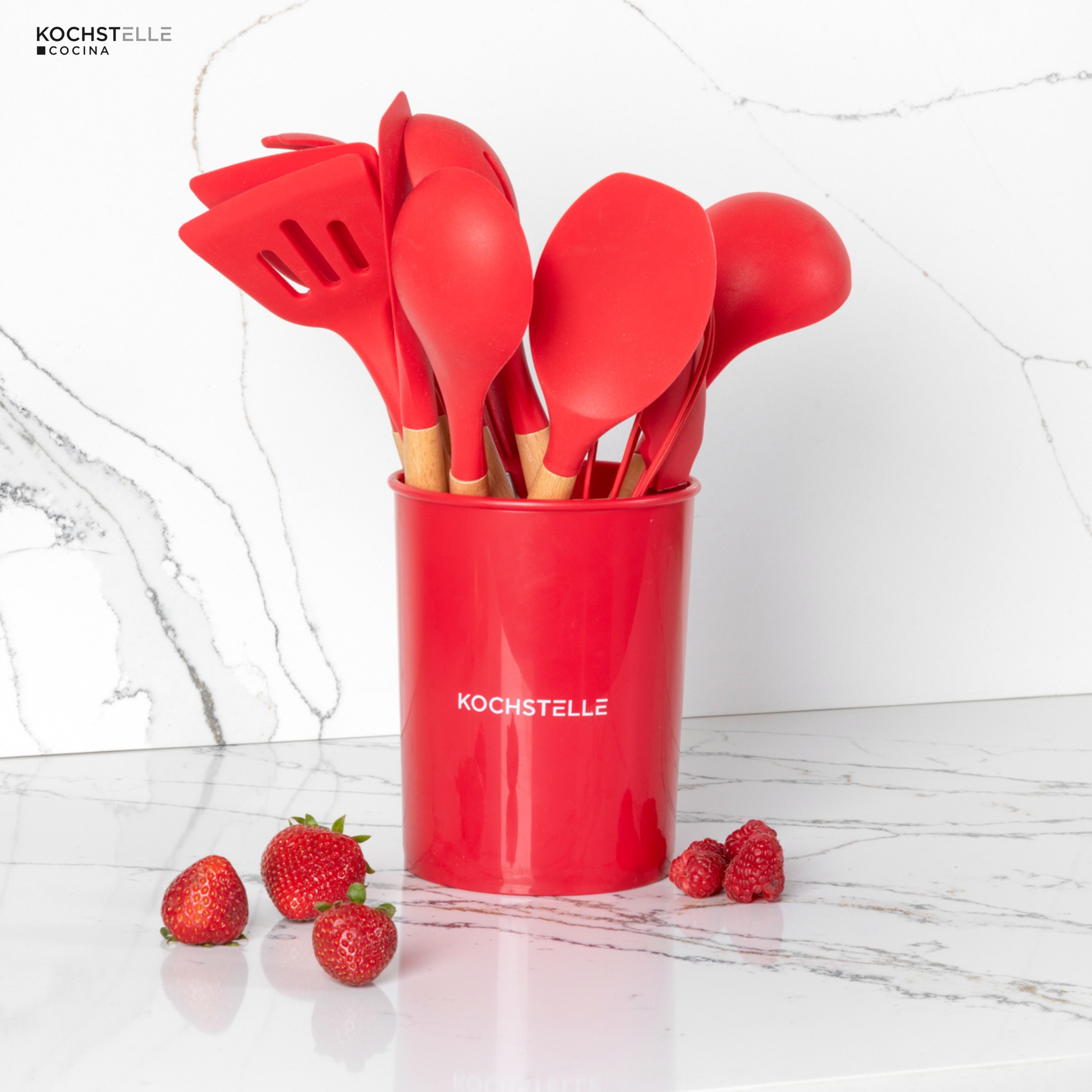 Foto 6 pulgar | KOCHSTELLE Juego de Utensilios de Cocina Color Rojo, Silicón con Madera 13 piezas