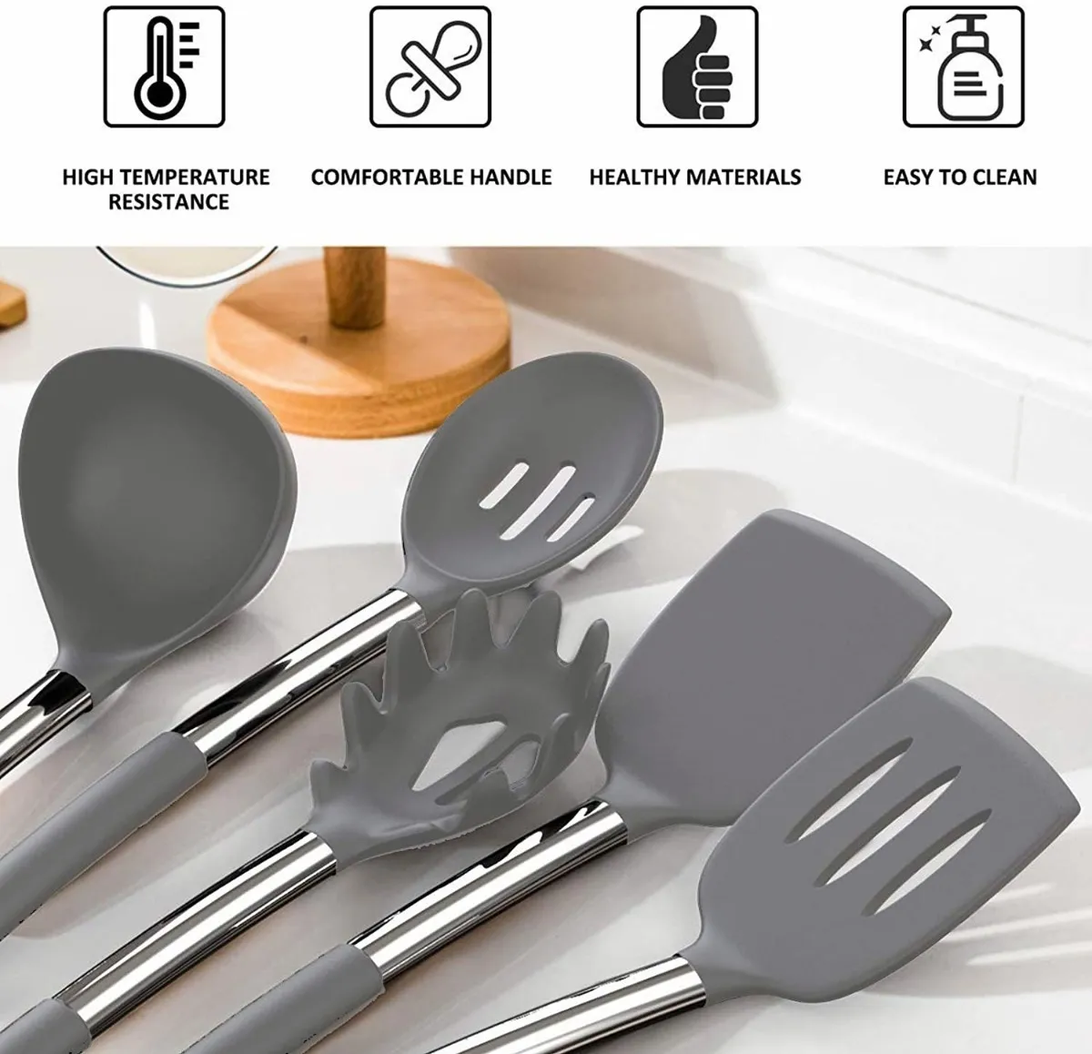 Foto 4 pulgar | Set de 40 Utensilios de Cocina Malubero de Silicona color Gris