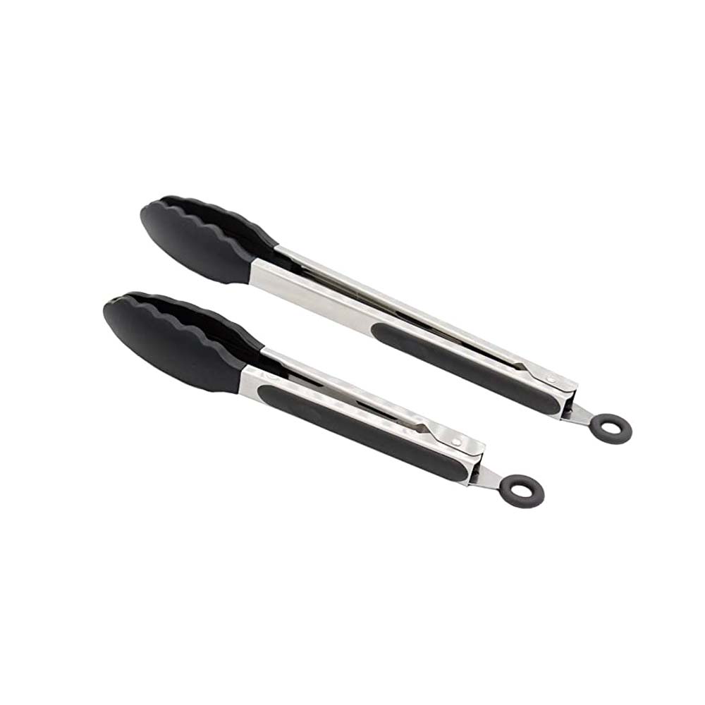 Set de 2 Pinzas de Cocina de Acero Inoxidable y Puntas de Goma U Chef color Negro