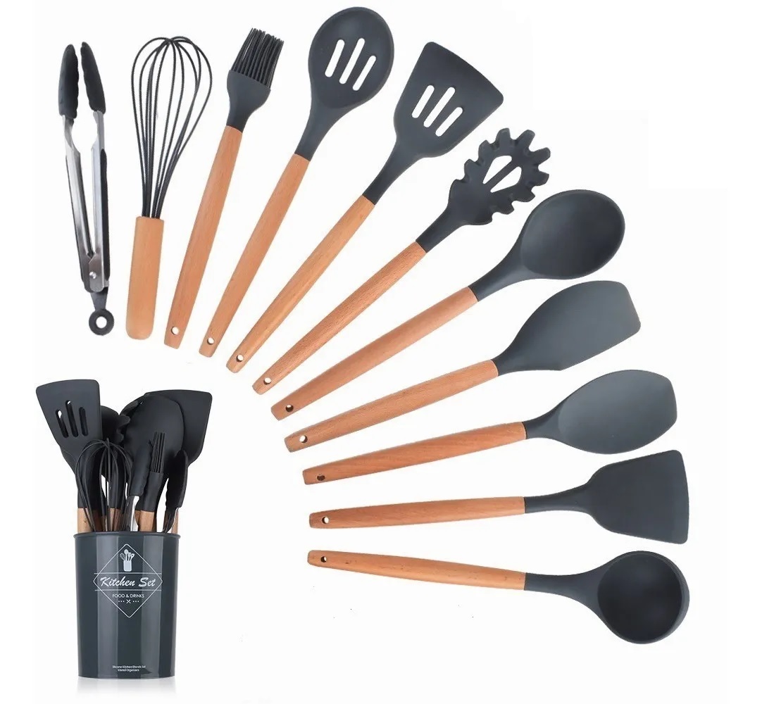 Juego De Utensilios De Cocina De Silicona Kitchen & Home color Negro