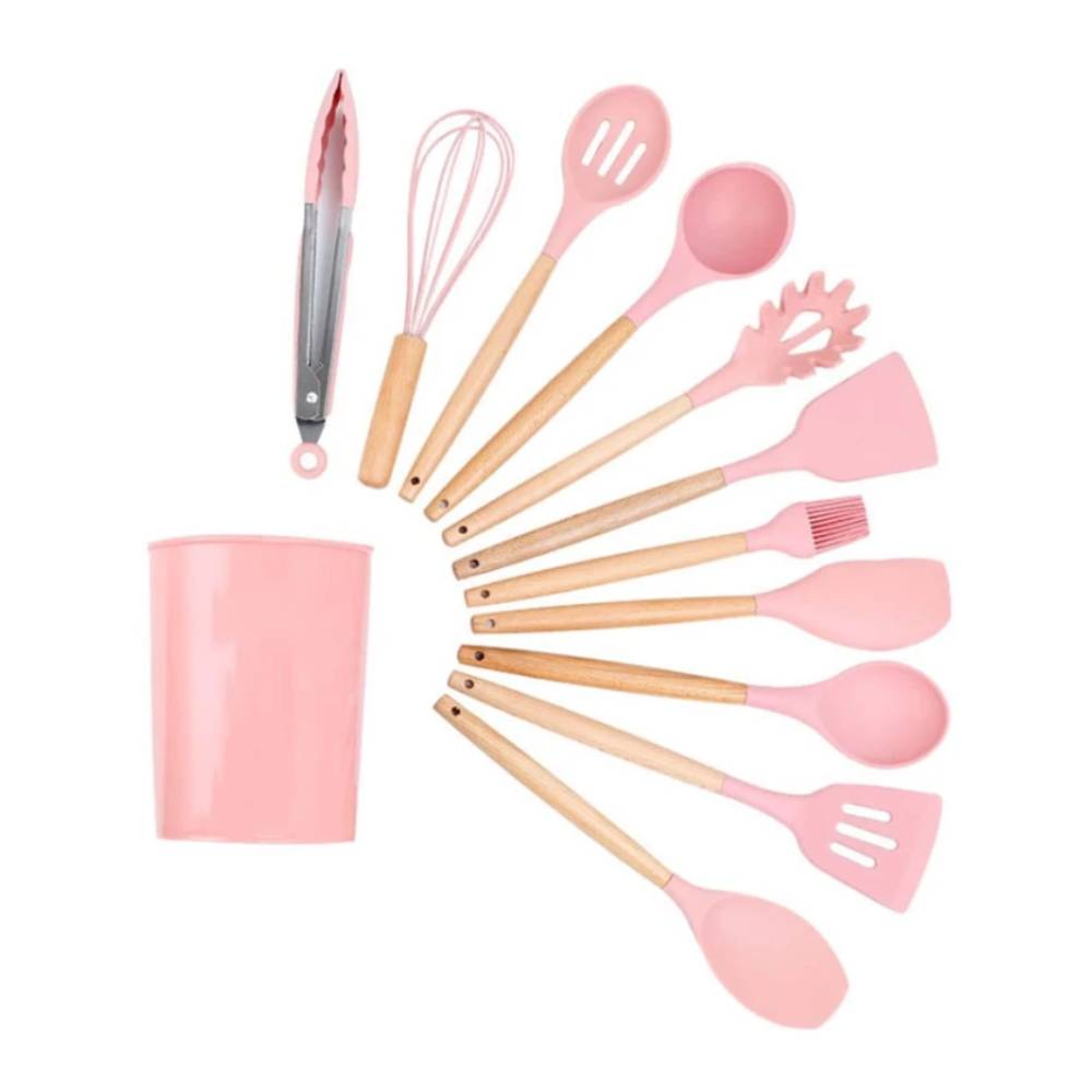 Foto 3 pulgar | Juego Utensilios de Cocina de Silicona 12 Pzs color Rosa